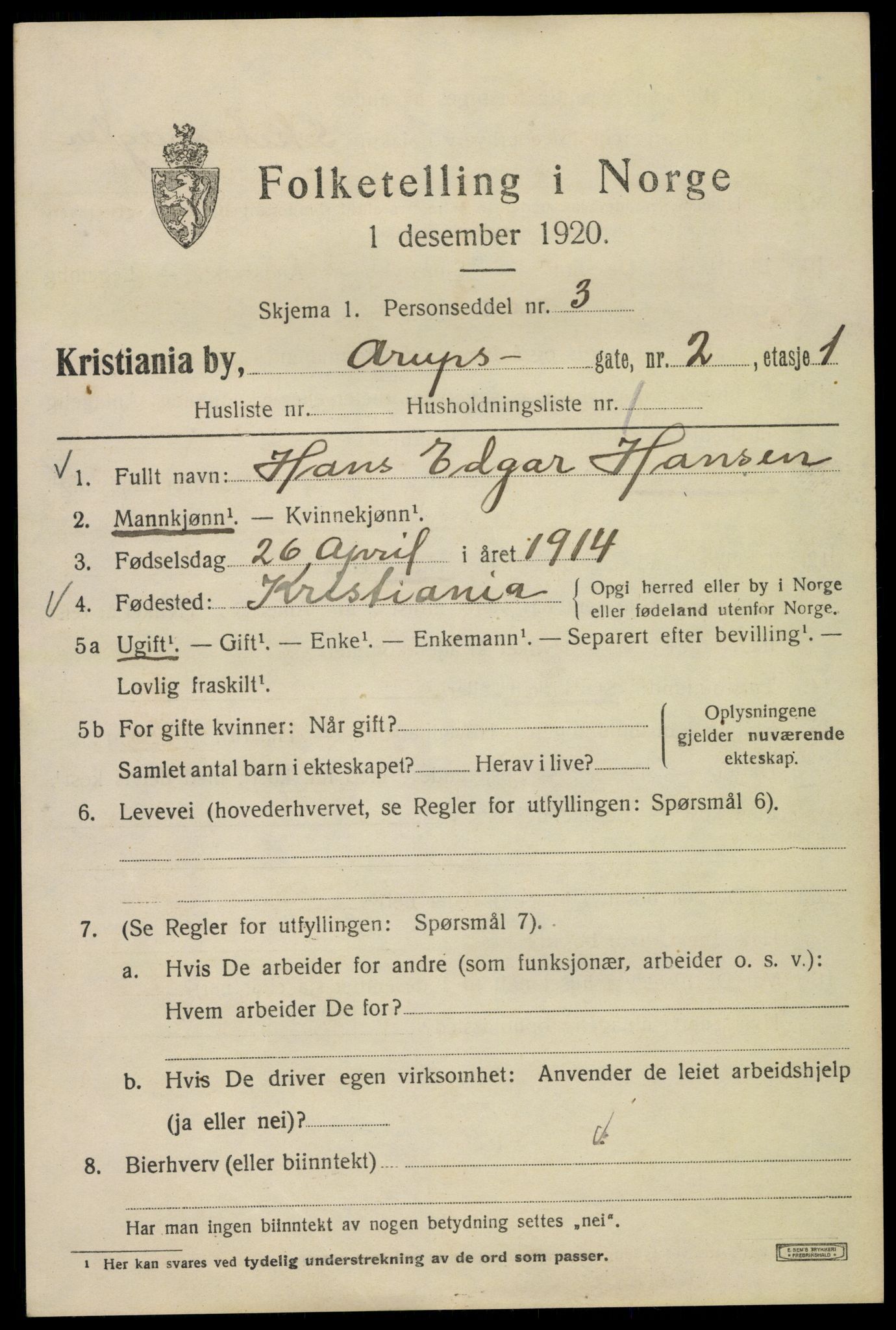 SAO, 1920 census for Kristiania, 1920, p. 145381