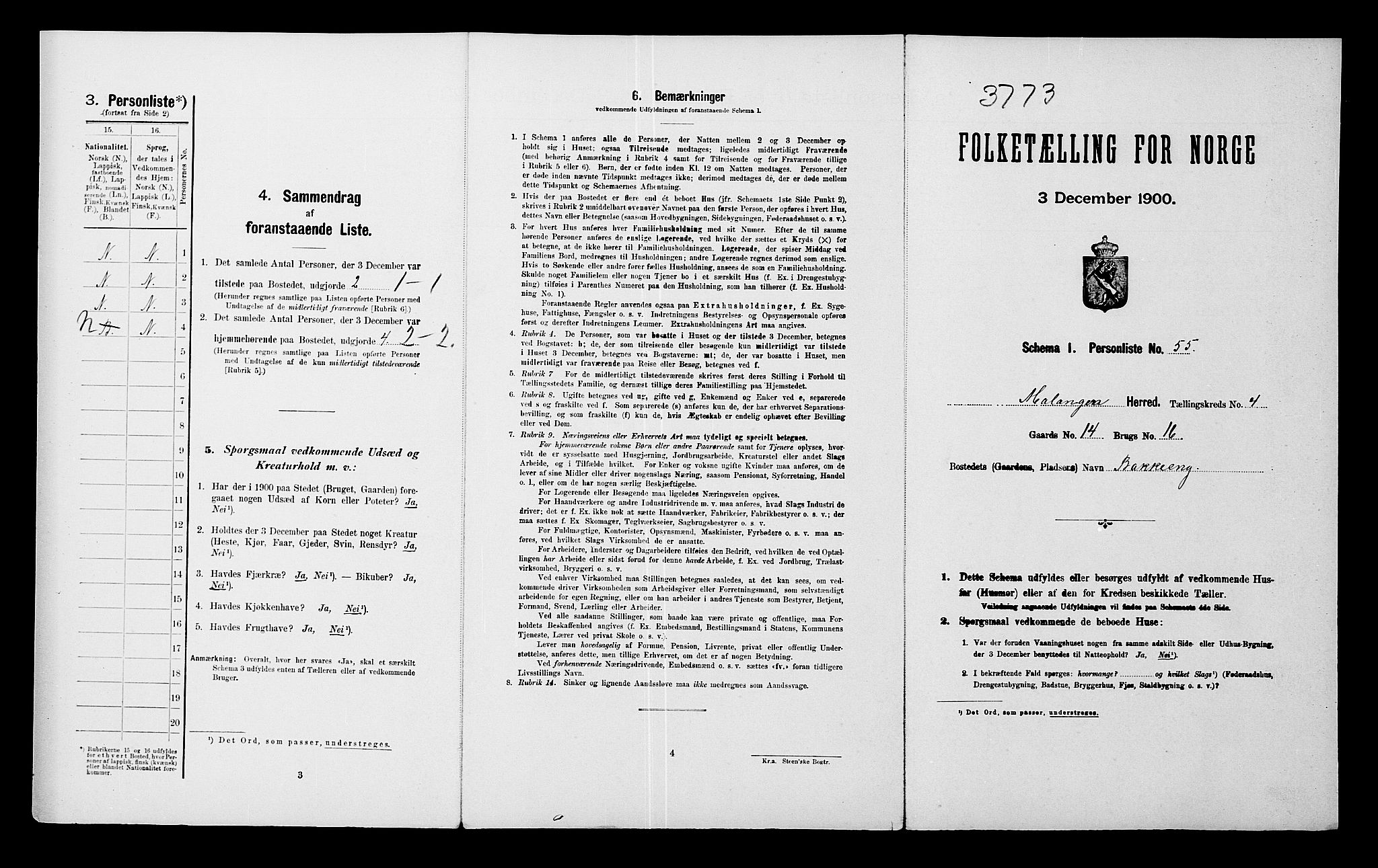 SATØ, 1900 census for Malangen, 1900, p. 311