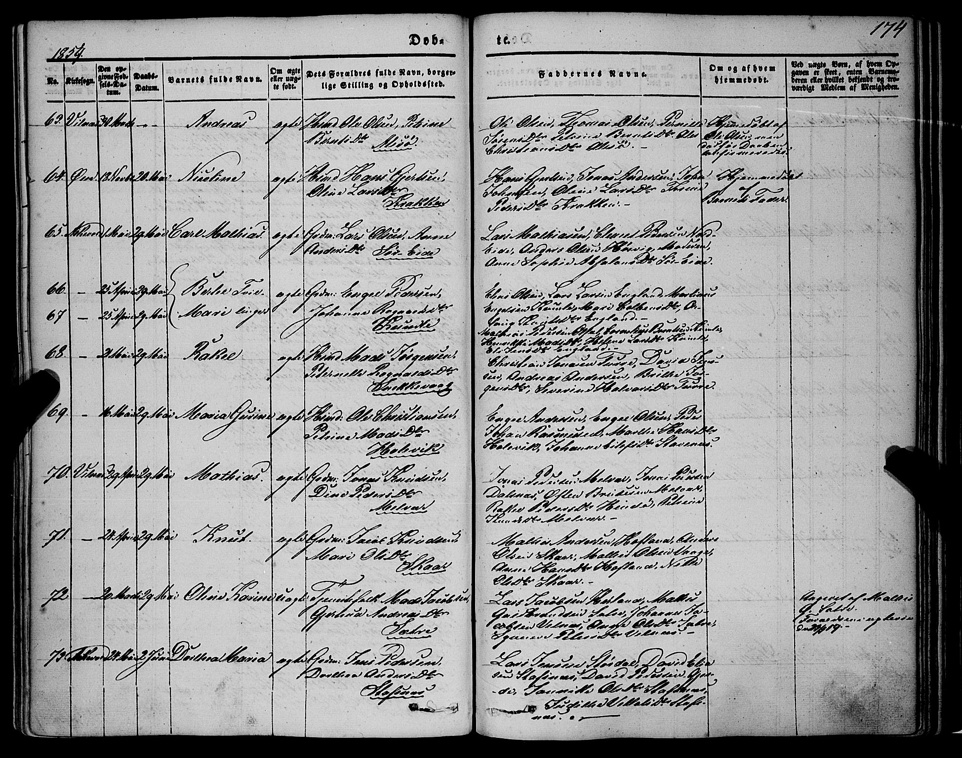 Askvoll sokneprestembete, SAB/A-79501/H/Haa/Haaa/L0011/0001: Parish register (official) no. A 11 I, 1845-1864, p. 174