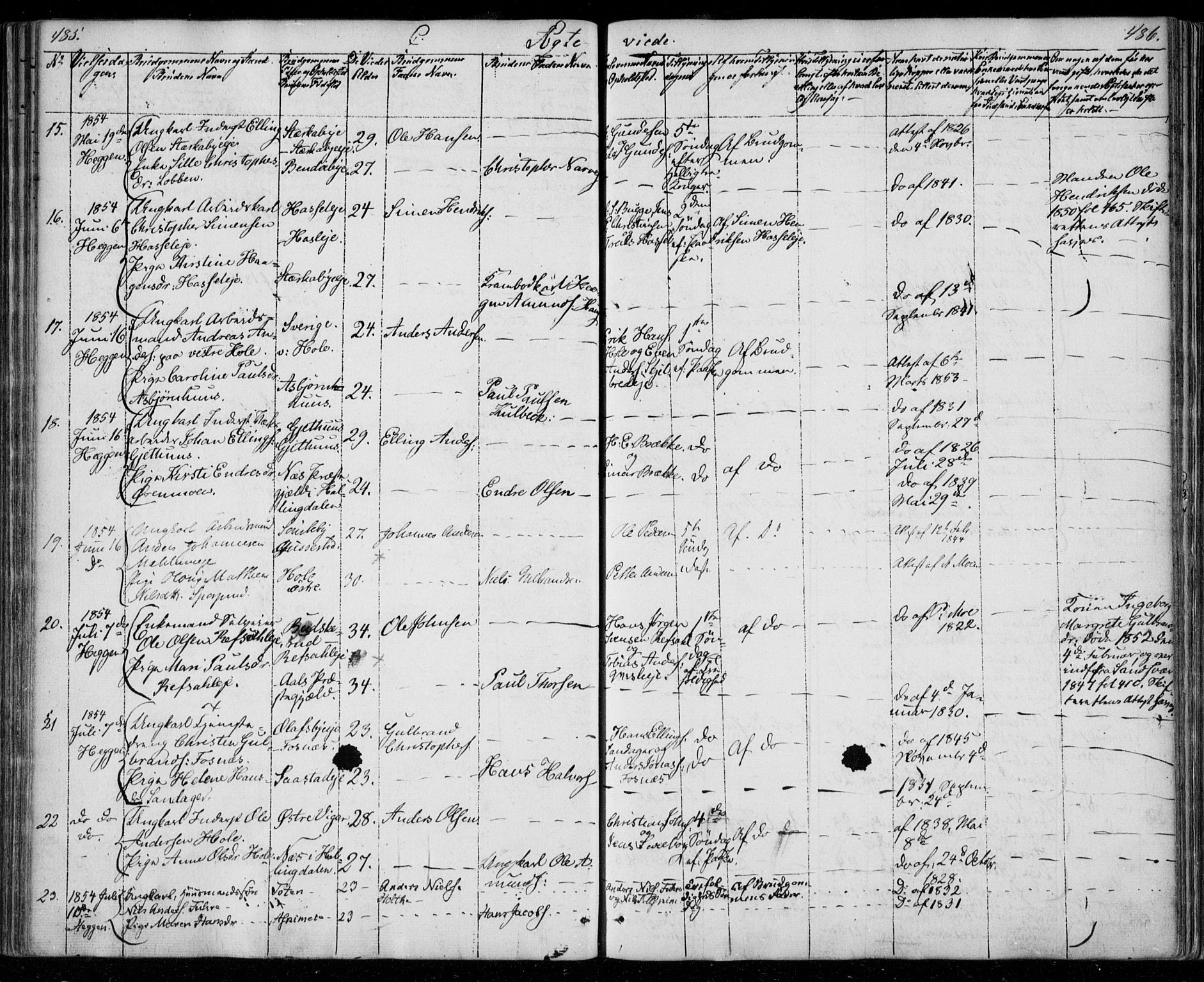 Modum kirkebøker, AV/SAKO-A-234/F/Fa/L0008: Parish register (official) no. 8, 1851-1859, p. 485-486