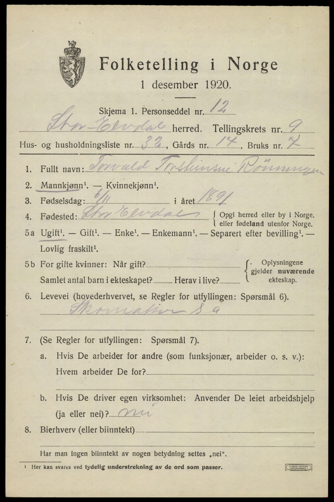 SAH, 1920 census for Stor-Elvdal, 1920, p. 8866