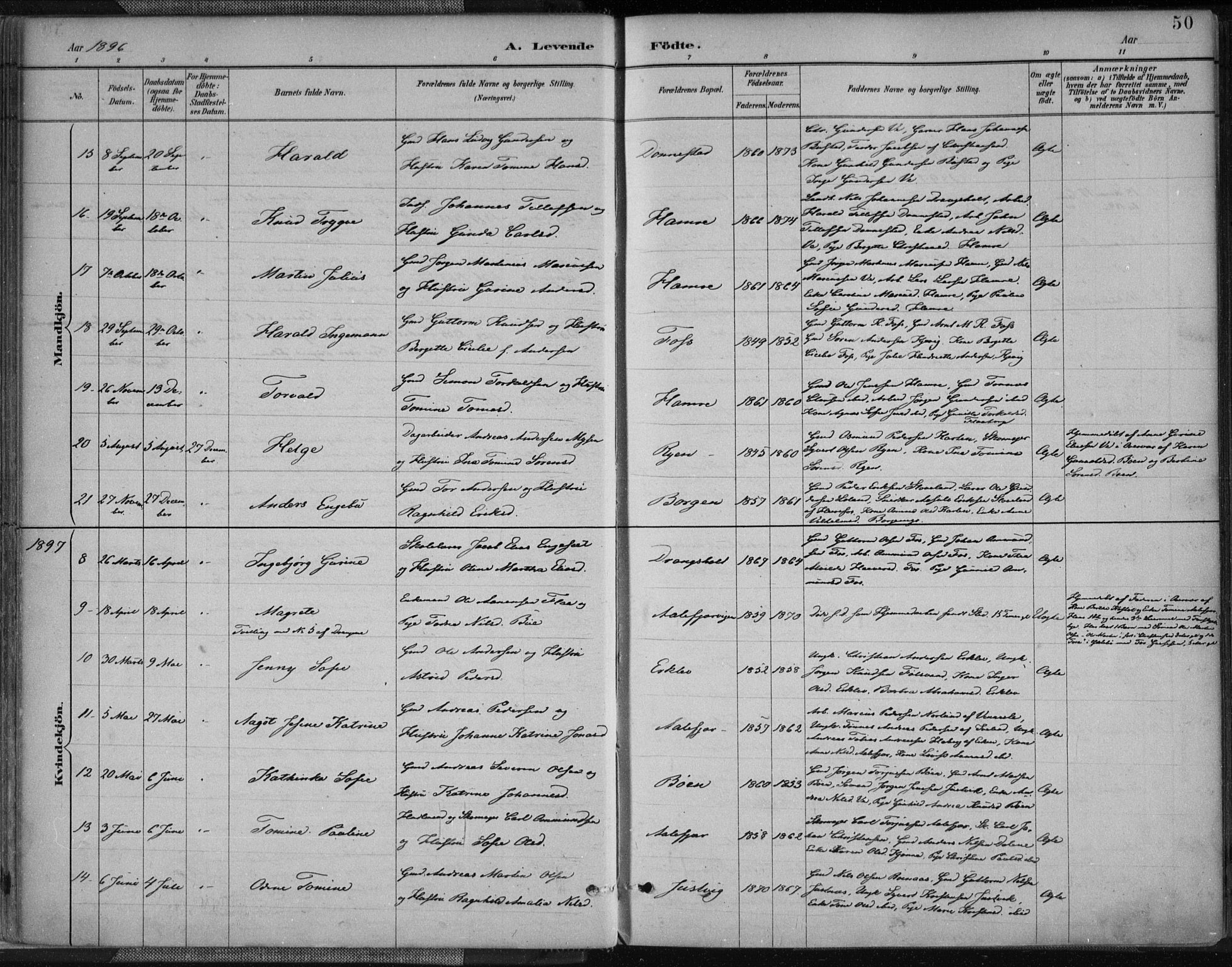 Tveit sokneprestkontor, SAK/1111-0043/F/Fa/L0007: Parish register (official) no. A 7, 1887-1908, p. 50