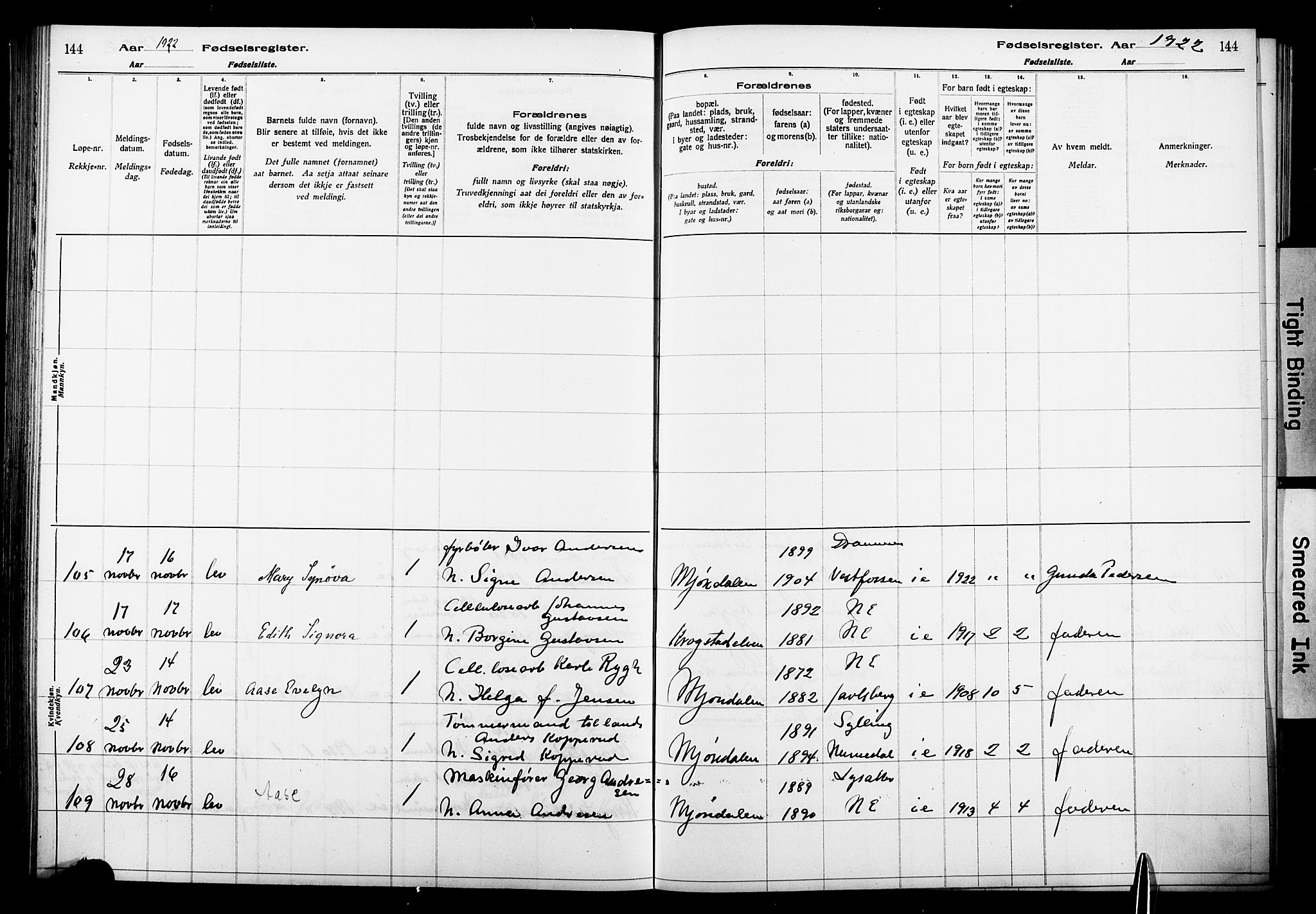 Nedre Eiker kirkebøker, AV/SAKO-A-612/J/Ja/L0001: Birth register no. 1, 1916-1925, p. 144