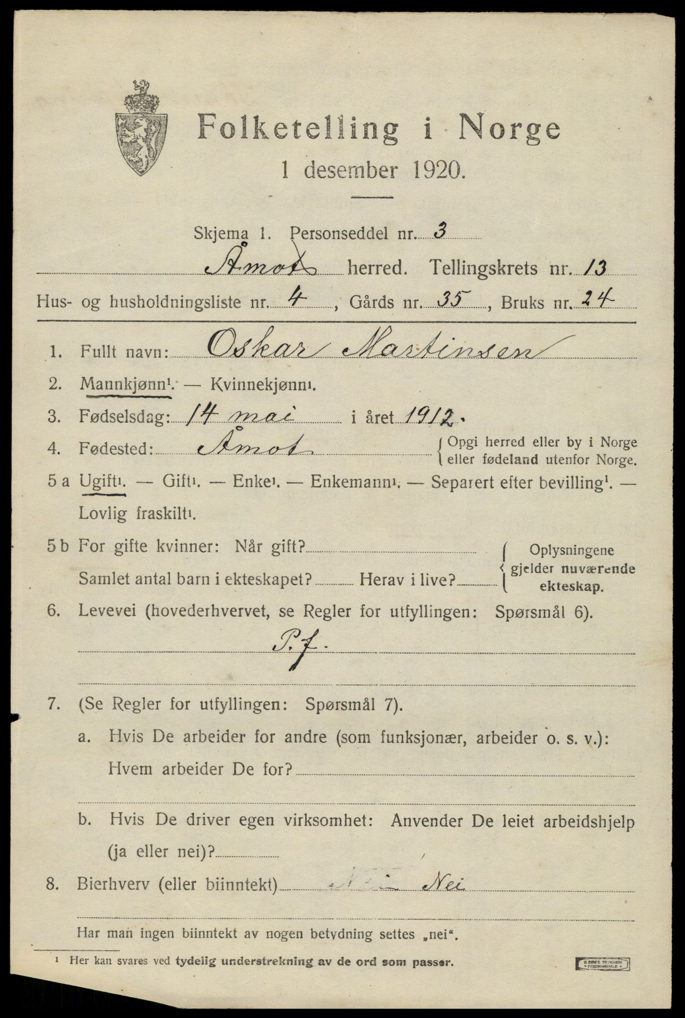 SAH, 1920 census for Åmot, 1920, p. 10757