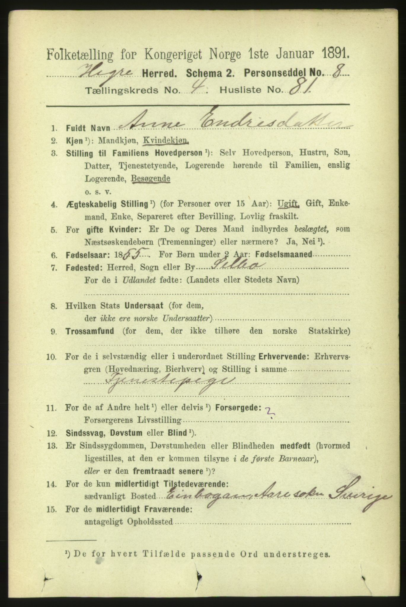 RA, 1891 census for 1712 Hegra, 1891, p. 1952