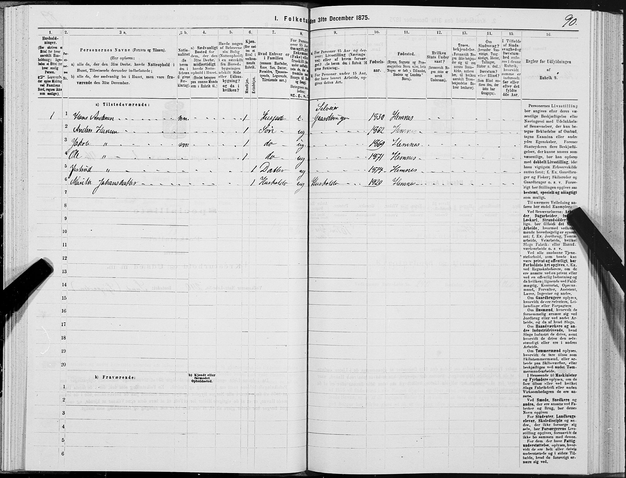 SAT, 1875 census for 1832P Hemnes, 1875, p. 1090