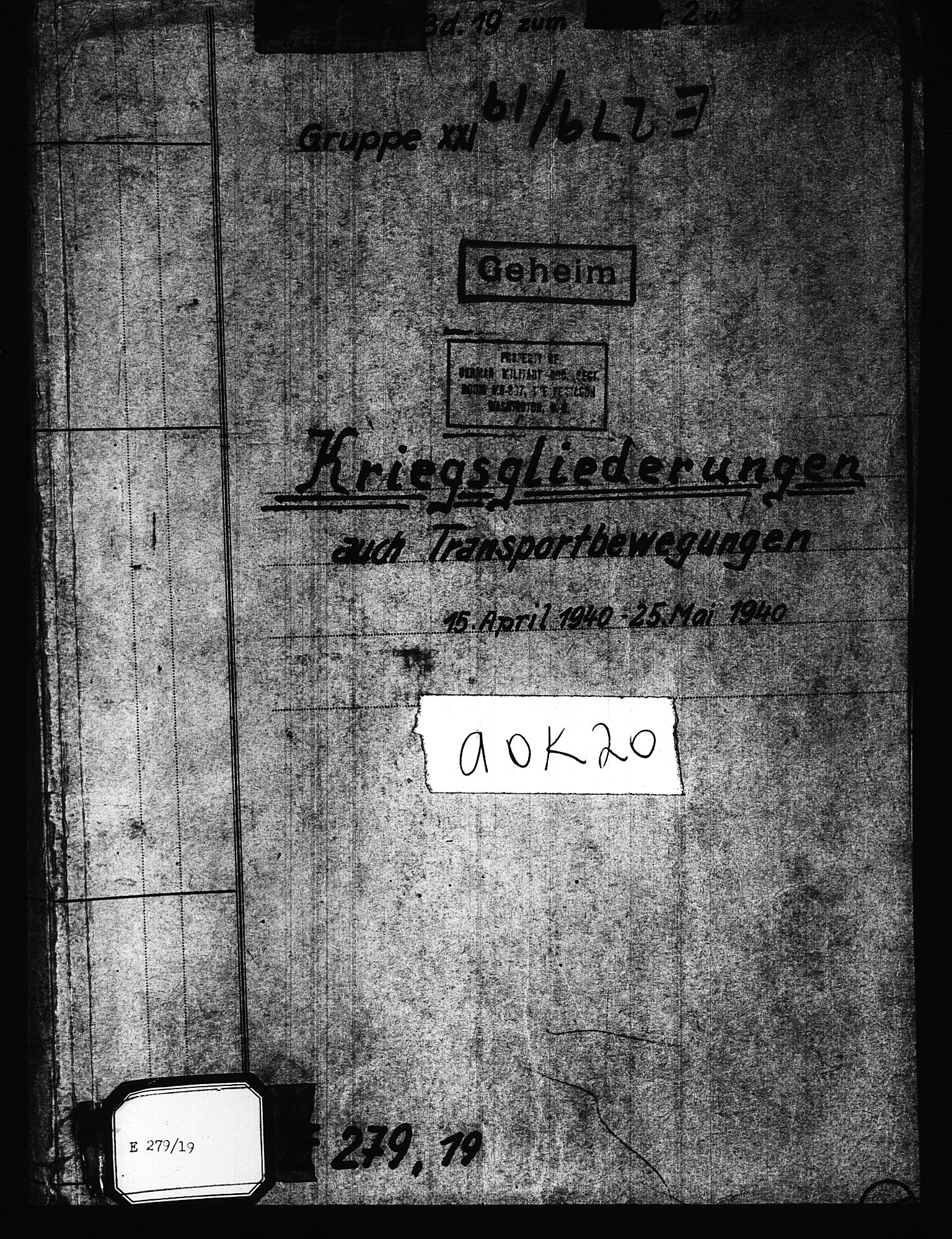 Documents Section, RA/RAFA-2200/V/L0083: Amerikansk mikrofilm "Captured German Documents".
Box No. 722.  FKA jnr. 615/1954., 1940, p. 247