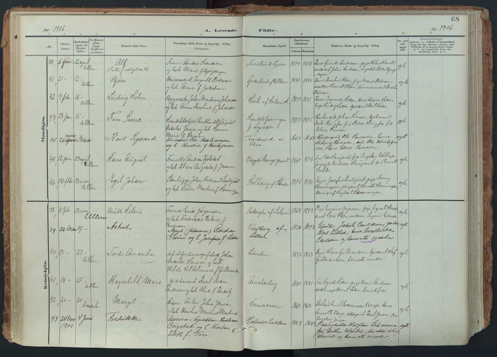 Vestre Aker prestekontor Kirkebøker, AV/SAO-A-10025/F/Fa/L0014: Parish register (official) no. 14, 1903-1921, p. 68