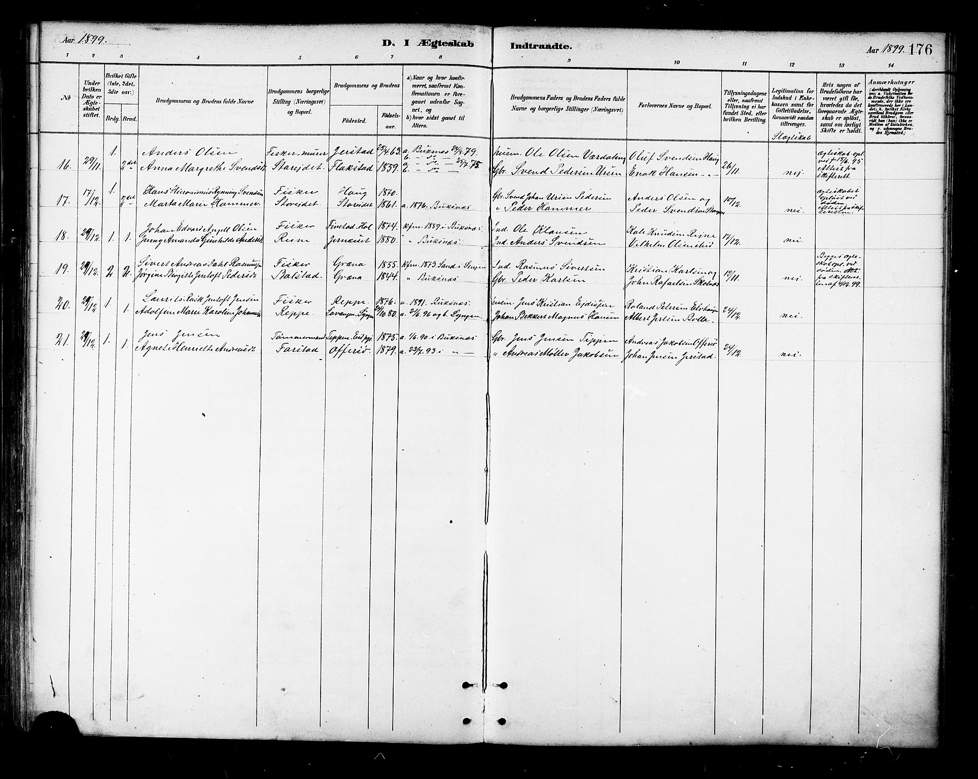 Ministerialprotokoller, klokkerbøker og fødselsregistre - Nordland, SAT/A-1459/881/L1167: Parish register (copy) no. 881C04, 1886-1899, p. 176
