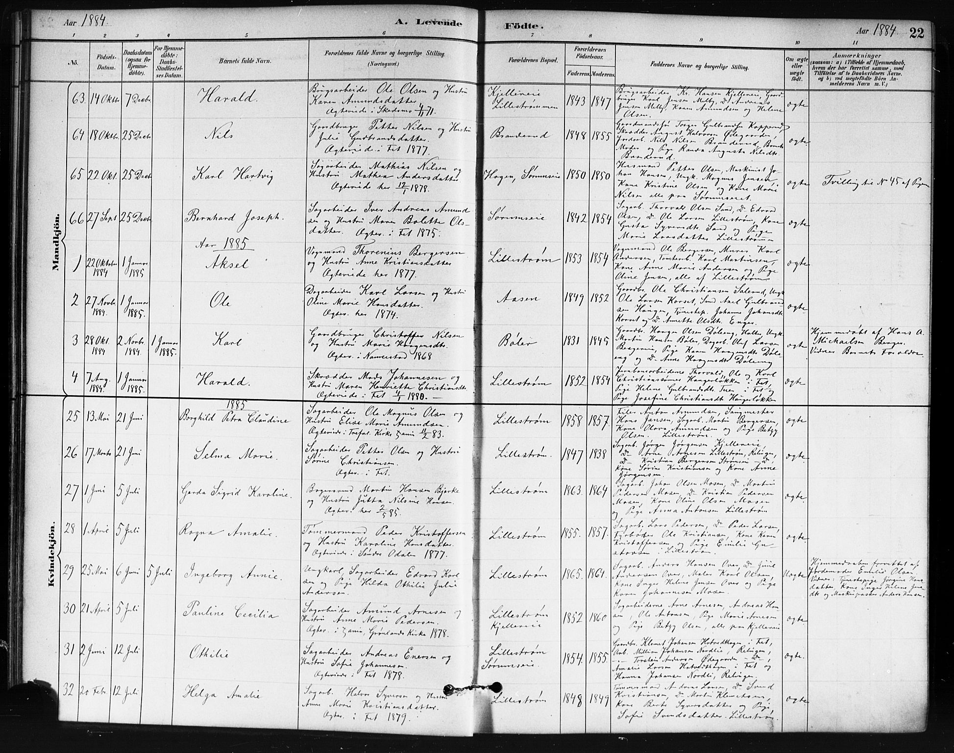 Skedsmo prestekontor Kirkebøker, SAO/A-10033a/G/Ga/L0004: Parish register (copy) no. I 4, 1883-1895, p. 22