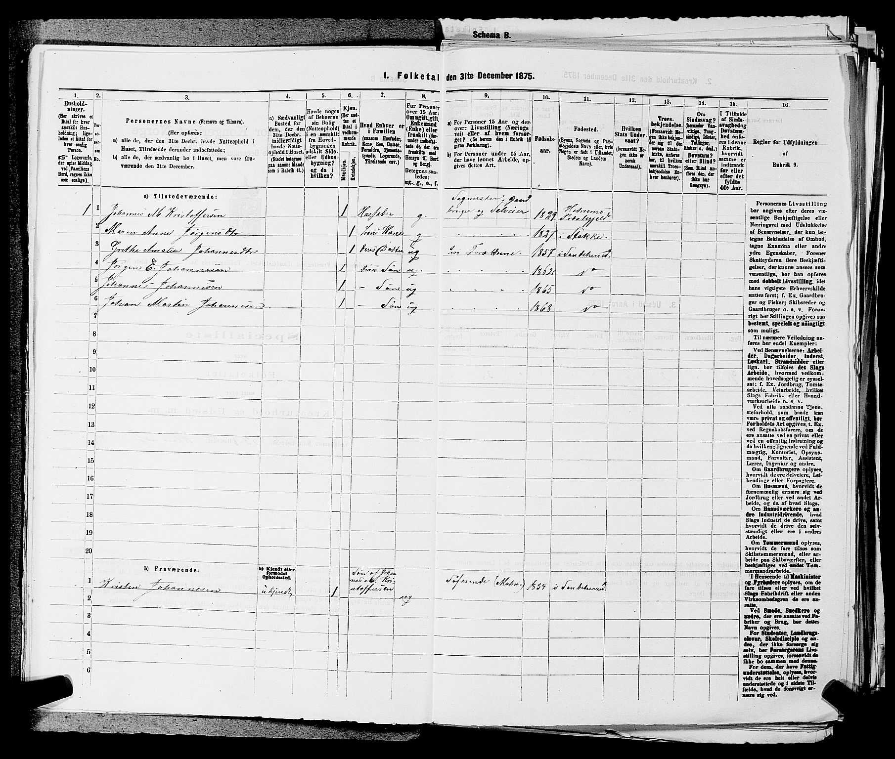 SAKO, 1875 census for 0724L Sandeherred/Sandeherred, 1875, p. 1311