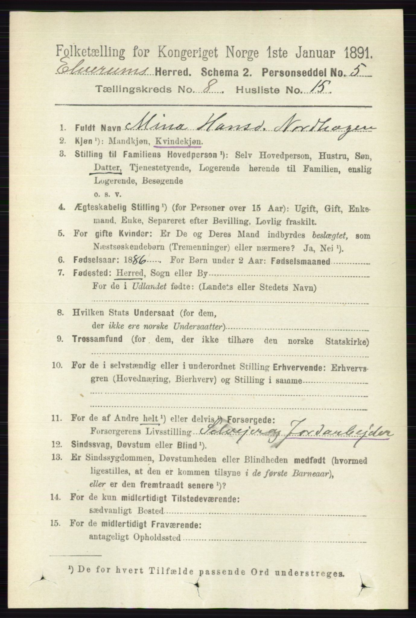 RA, 1891 census for 0427 Elverum, 1891, p. 7120