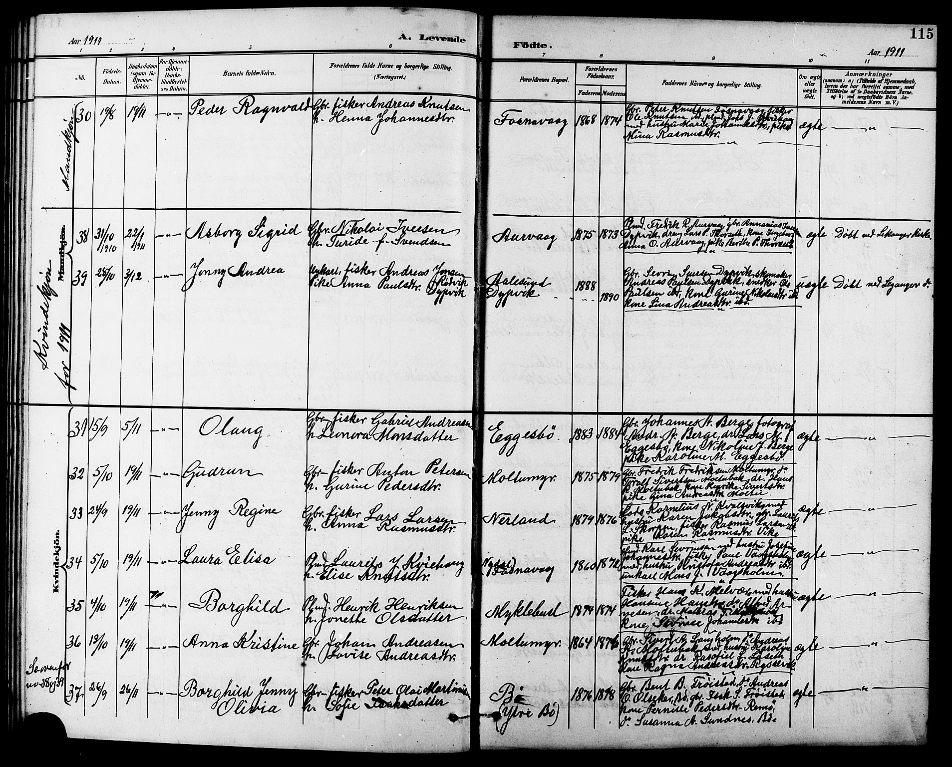 Ministerialprotokoller, klokkerbøker og fødselsregistre - Møre og Romsdal, AV/SAT-A-1454/507/L0082: Parish register (copy) no. 507C05, 1896-1914, p. 115