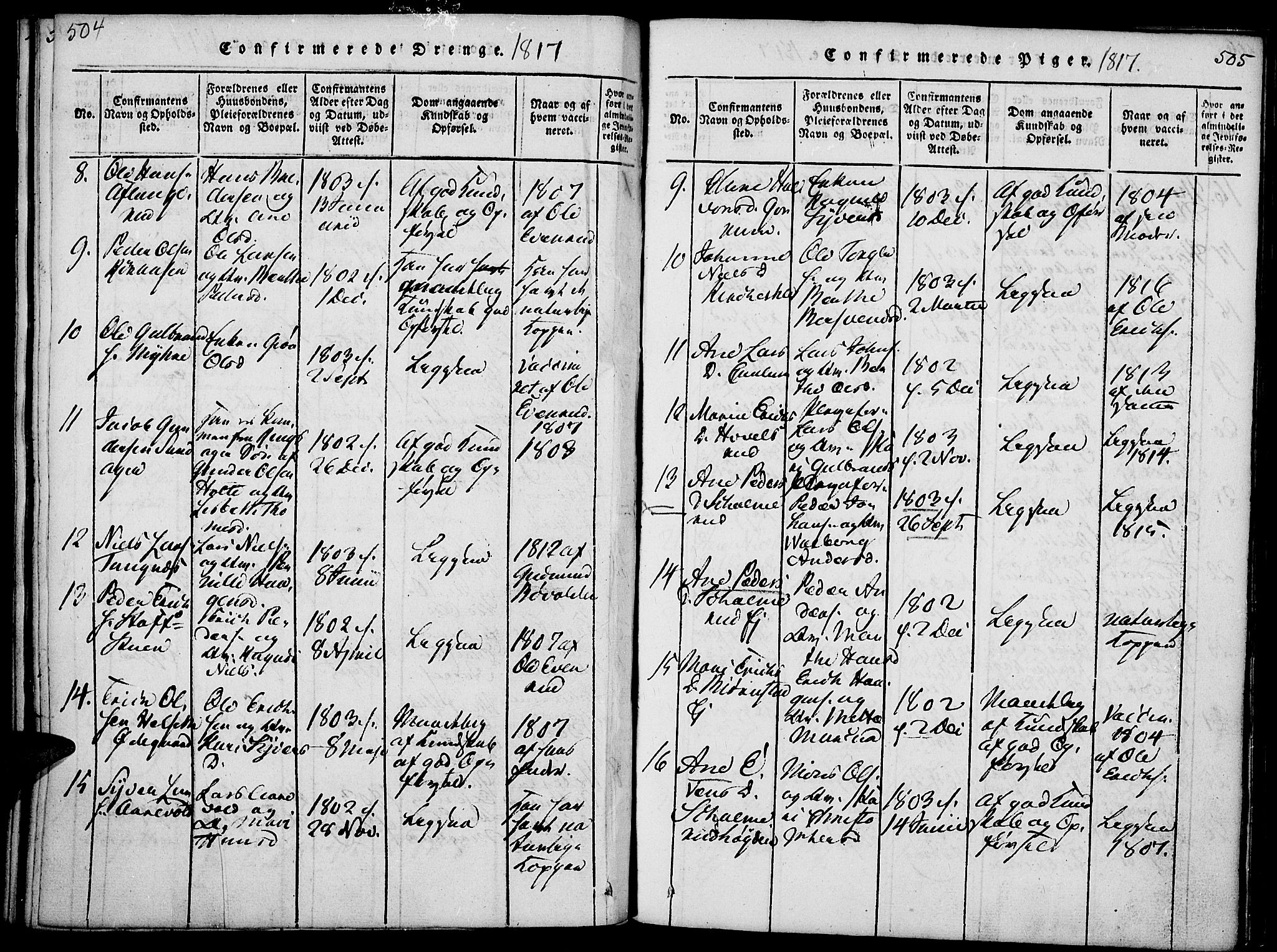 Nes prestekontor, Hedmark, AV/SAH-PREST-020/K/Ka/L0002: Parish register (official) no. 2, 1813-1827, p. 504-505