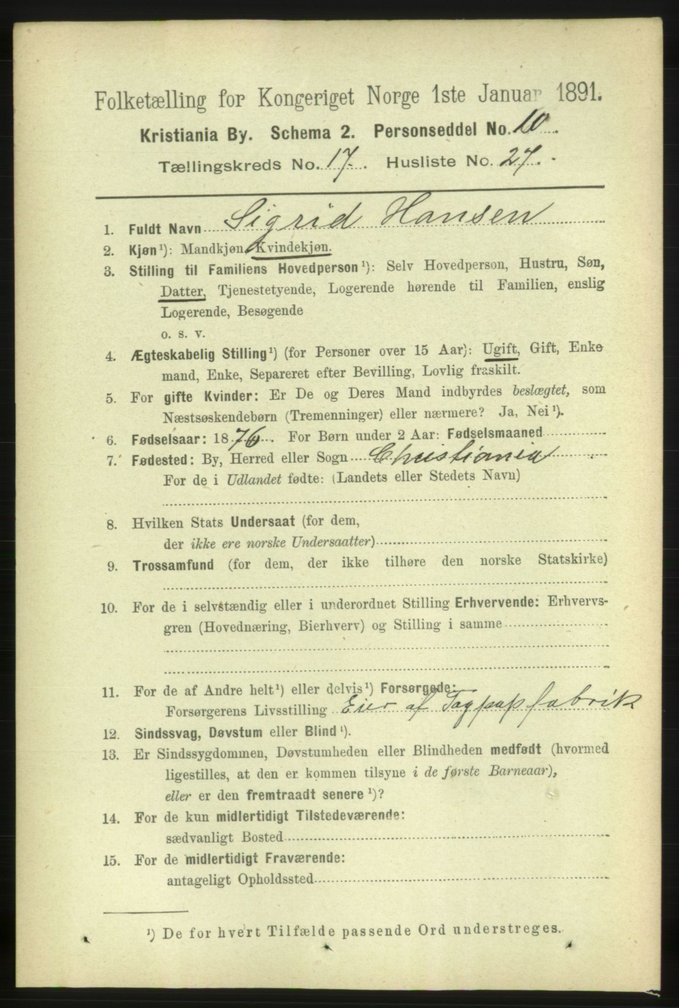 RA, 1891 census for 0301 Kristiania, 1891, p. 8731