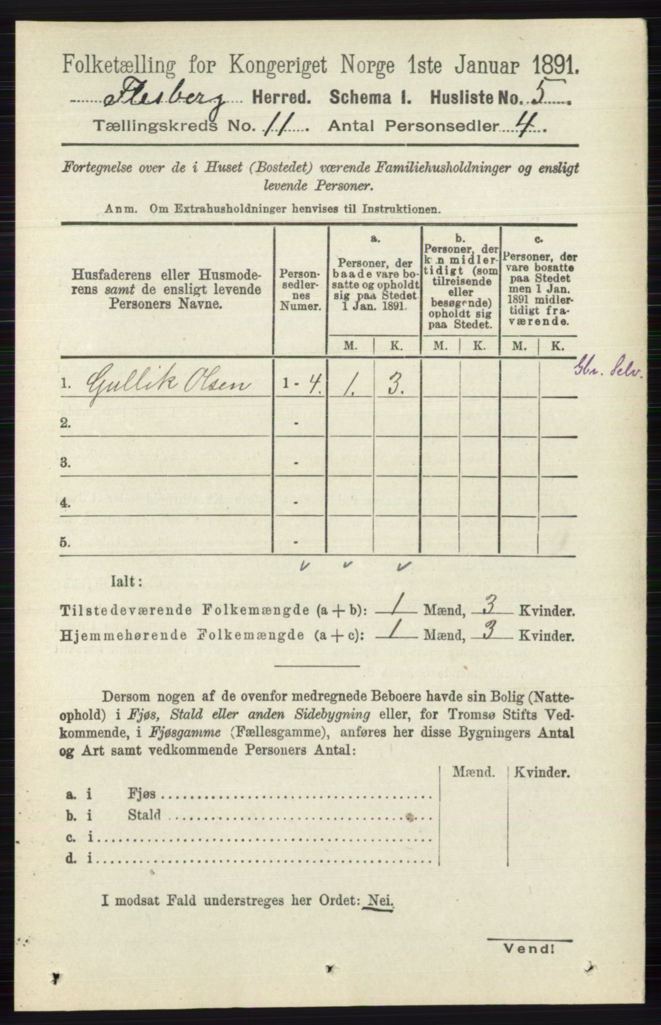 RA, 1891 census for 0631 Flesberg, 1891, p. 1723