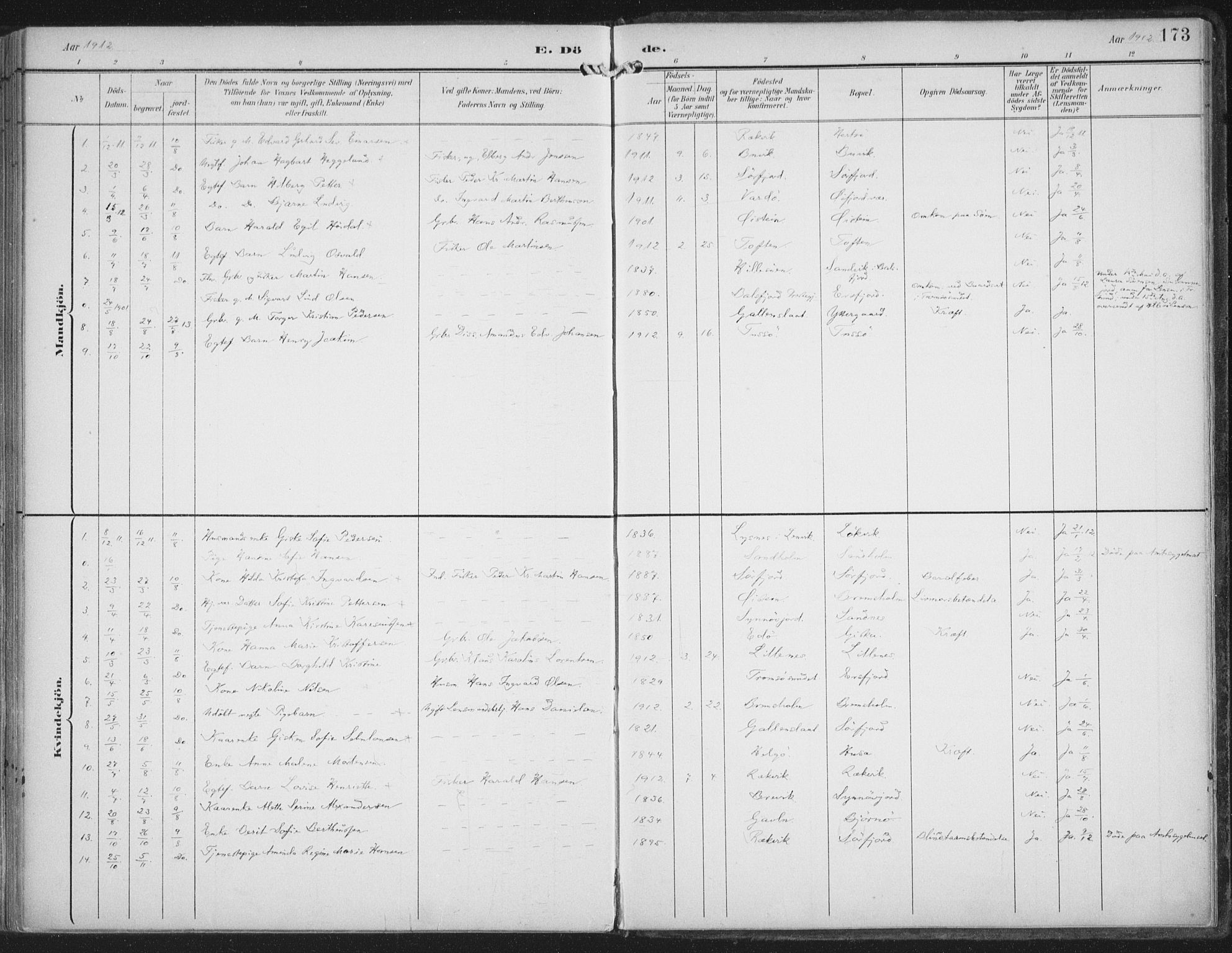 Lenvik sokneprestembete, SATØ/S-1310/H/Ha/Haa/L0015kirke: Parish register (official) no. 15, 1896-1915, p. 173