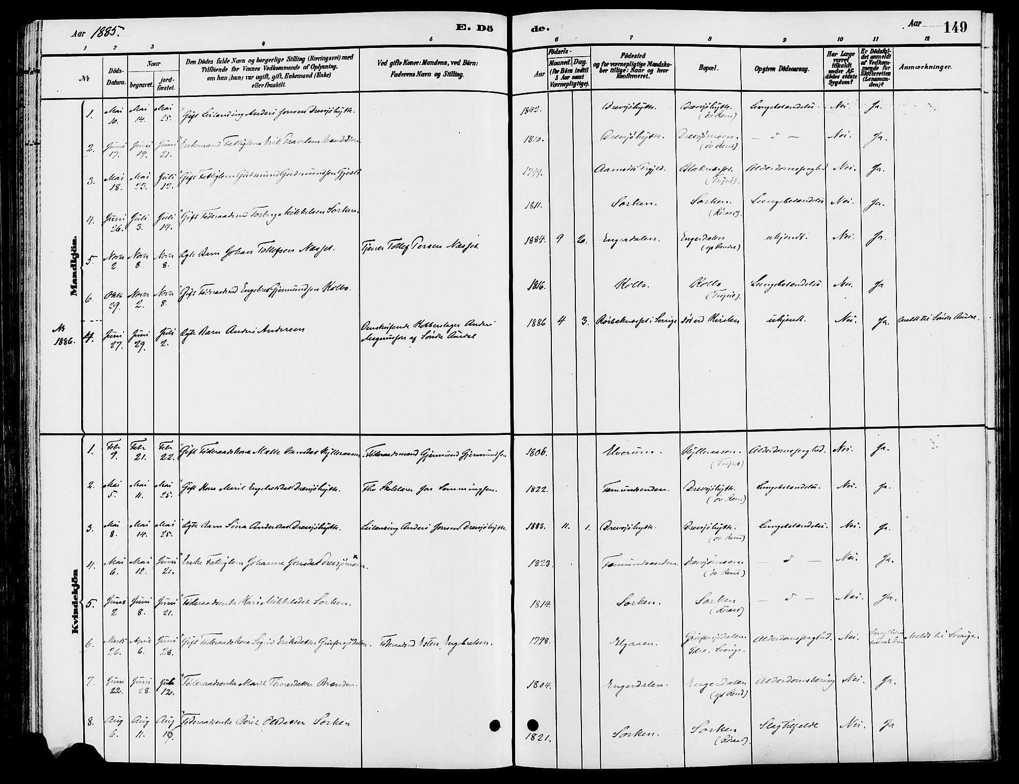 Engerdal prestekontor, SAH/PREST-048/H/Ha/Haa/L0001: Parish register (official) no. 1, 1881-1898, p. 149