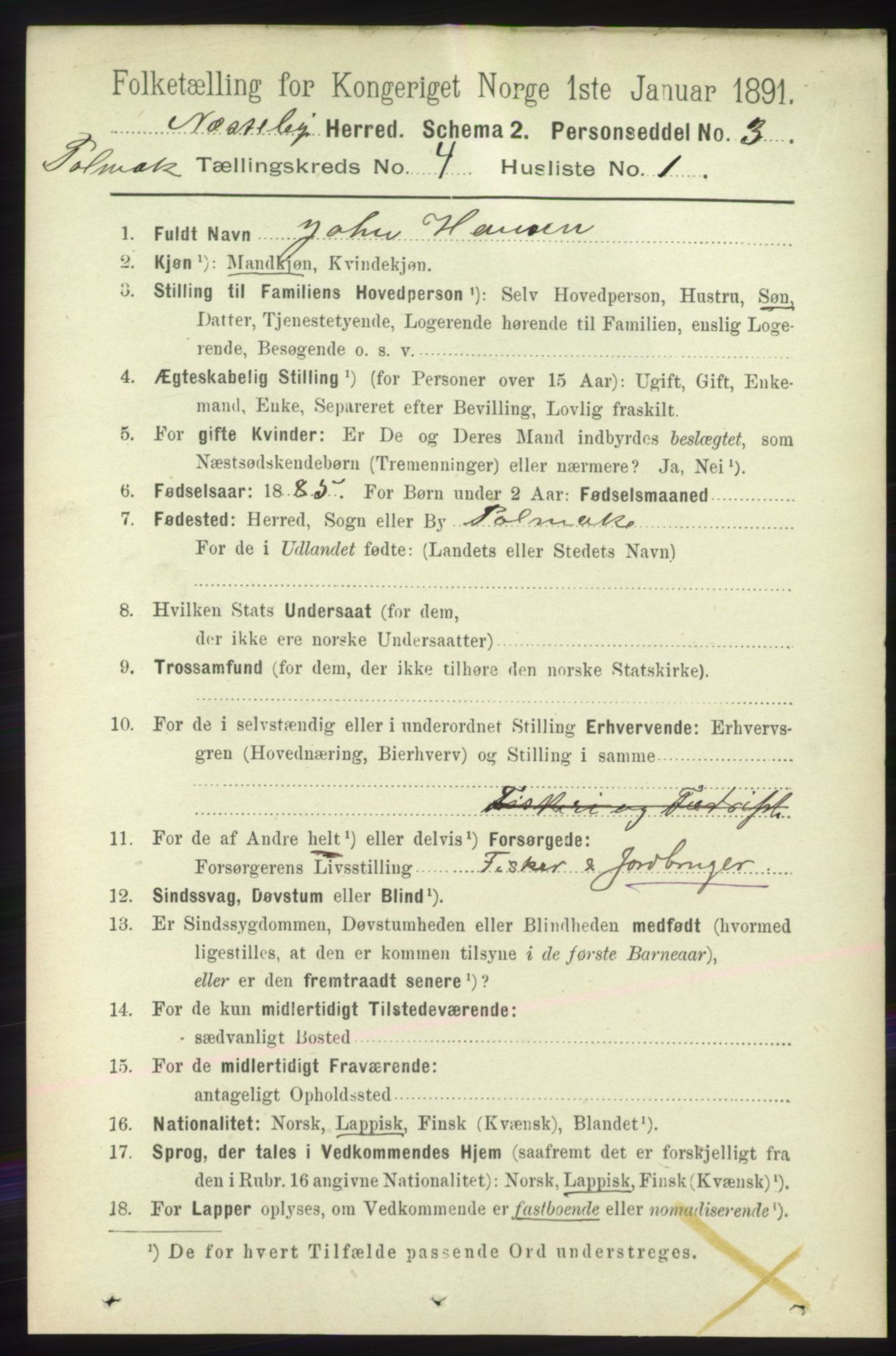 RA, 1891 census for 2027 Nesseby, 1891, p. 1235