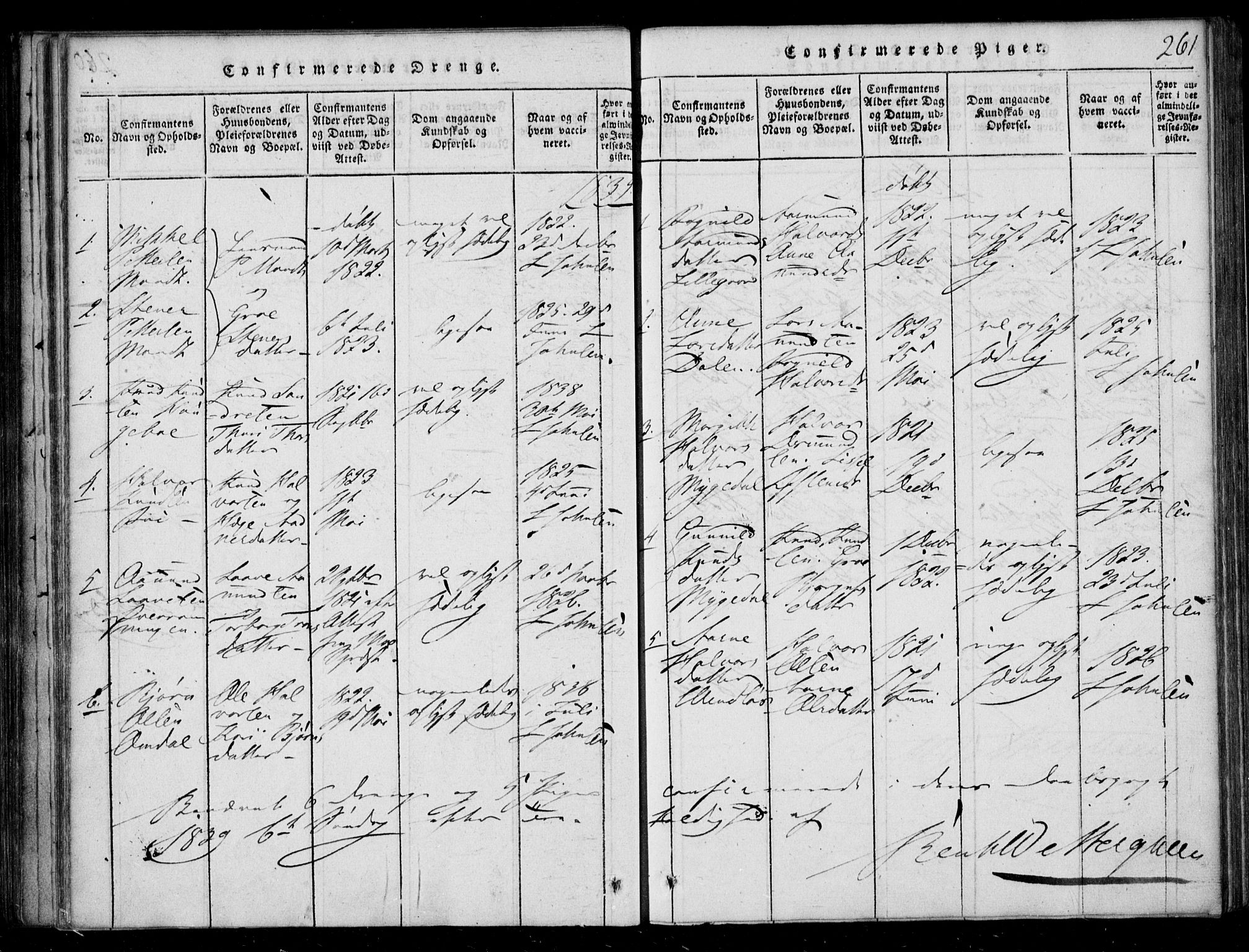 Lårdal kirkebøker, SAKO/A-284/F/Fb/L0001: Parish register (official) no. II 1, 1815-1860, p. 261