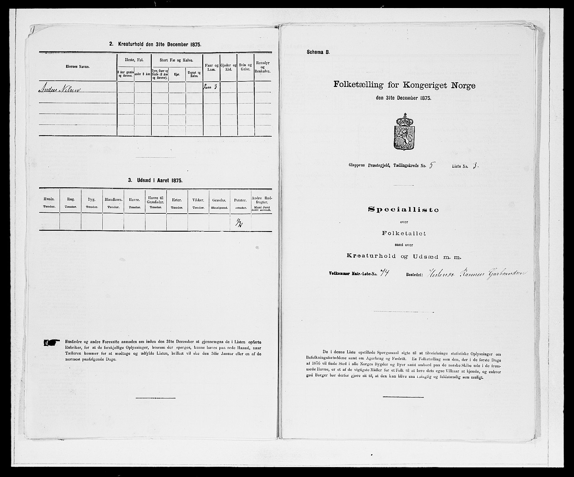 SAB, 1875 Census for 1445P Gloppen, 1875, p. 586