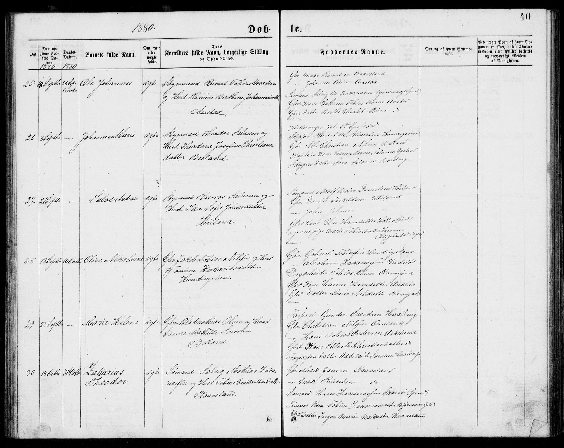 Lyngdal sokneprestkontor, AV/SAK-1111-0029/F/Fb/Fba/L0002: Parish register (copy) no. B 2, 1876-1886, p. 40