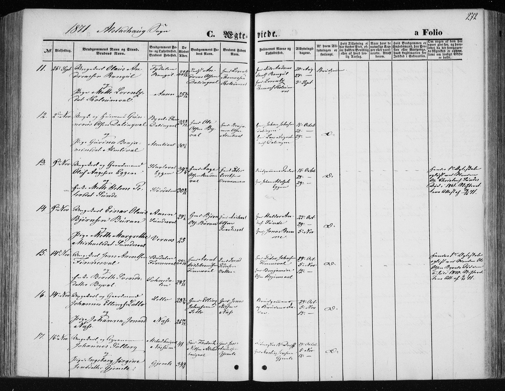 Ministerialprotokoller, klokkerbøker og fødselsregistre - Nord-Trøndelag, AV/SAT-A-1458/717/L0157: Parish register (official) no. 717A08 /1, 1863-1877, p. 272