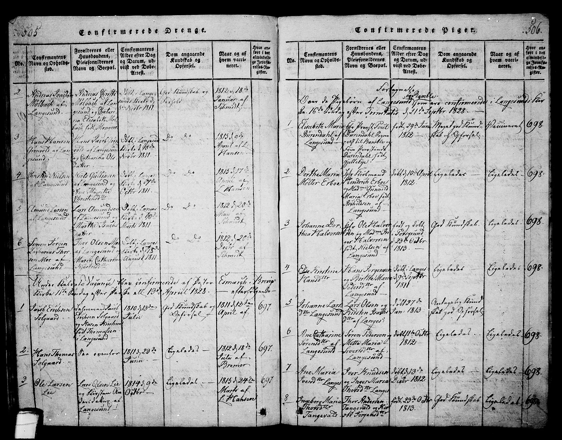 Langesund kirkebøker, SAKO/A-280/G/Ga/L0003: Parish register (copy) no. 3, 1815-1858, p. 505-506