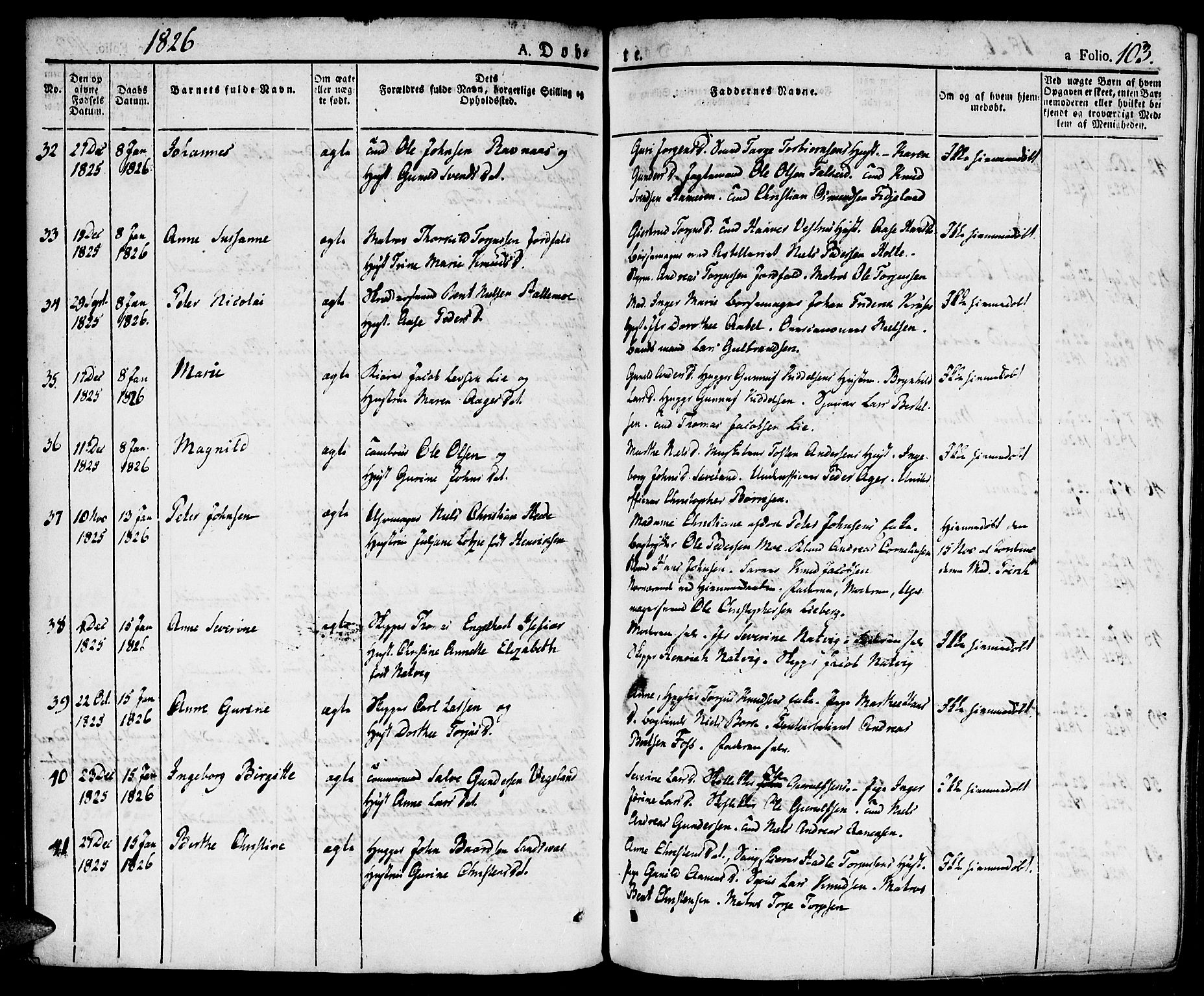 Kristiansand domprosti, SAK/1112-0006/F/Fa/L0009: Parish register (official) no. A 9, 1821-1827, p. 103