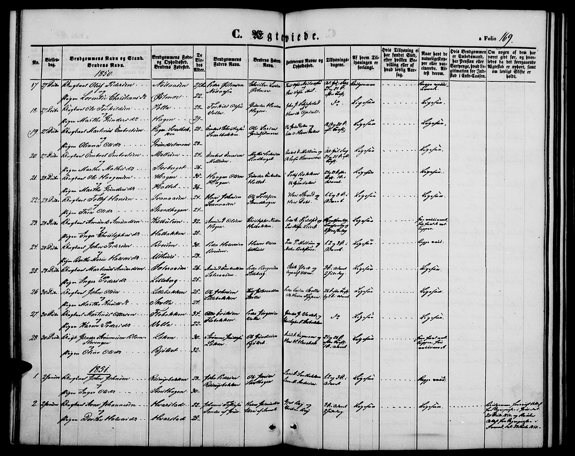 Elverum prestekontor, AV/SAH-PREST-044/H/Ha/Hab/L0002: Parish register (copy) no. 2, 1845-1855, p. 169