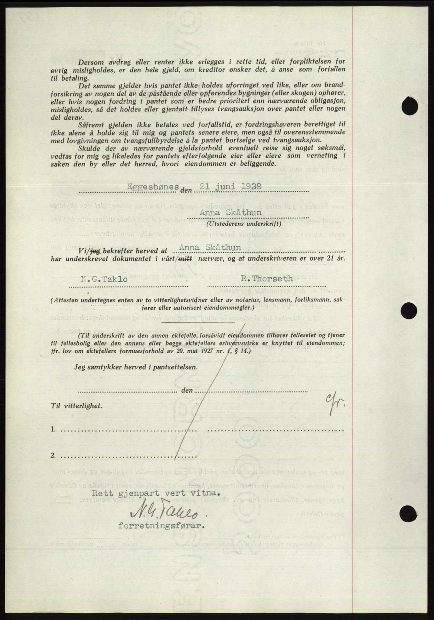 Søre Sunnmøre sorenskriveri, AV/SAT-A-4122/1/2/2C/L0065: Mortgage book no. 59, 1938-1938, Diary no: : 901/1938