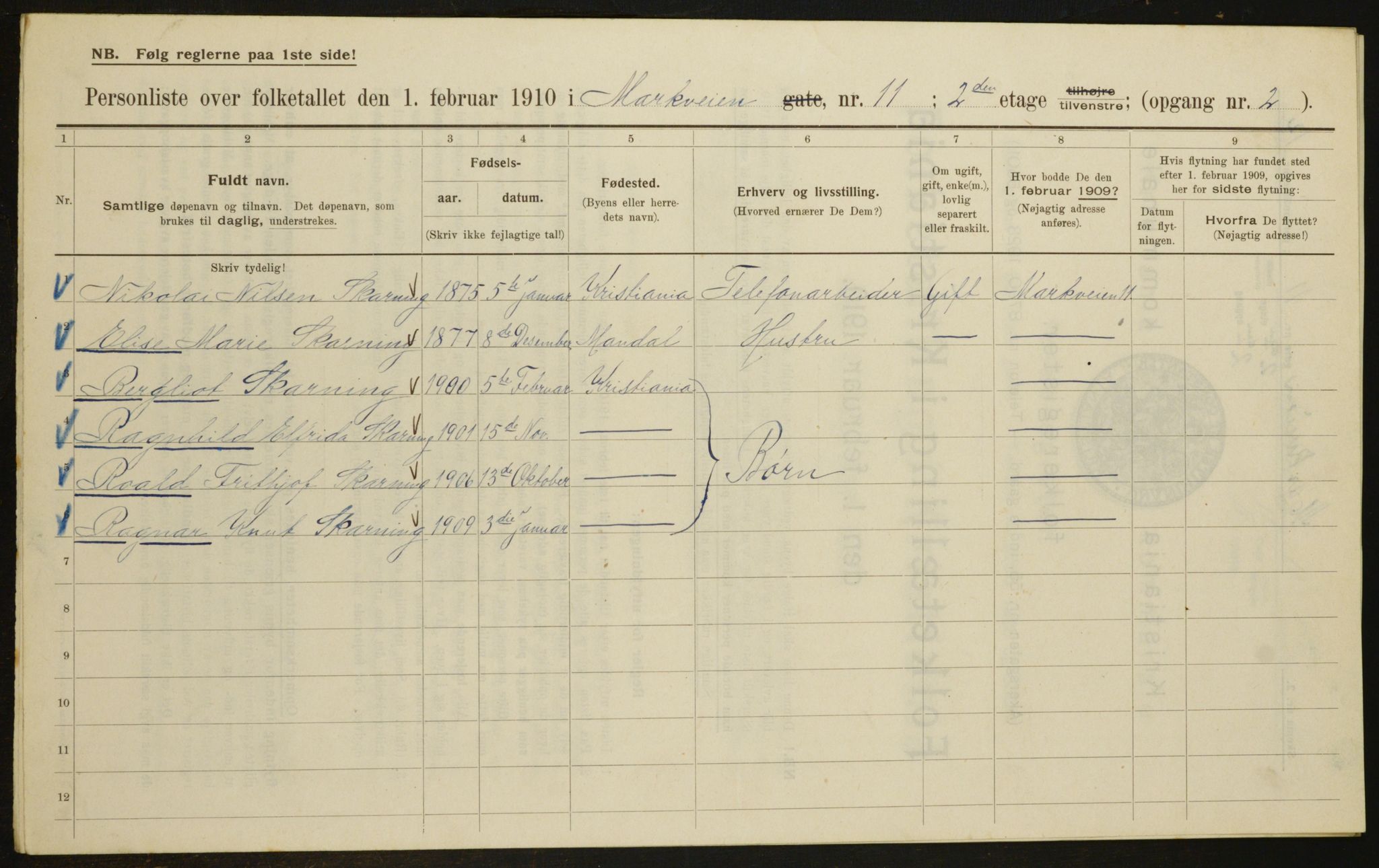 OBA, Municipal Census 1910 for Kristiania, 1910, p. 61160