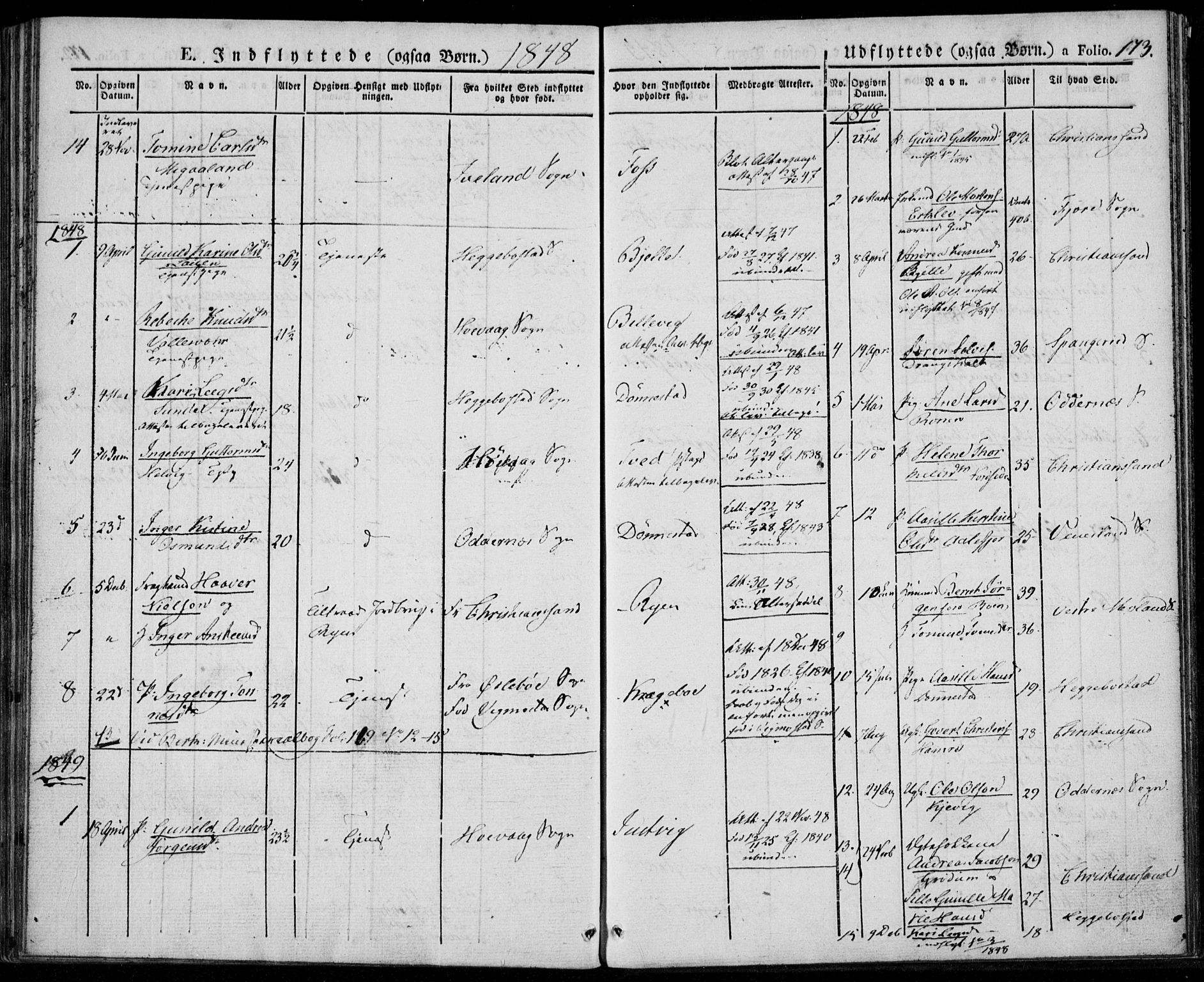 Tveit sokneprestkontor, SAK/1111-0043/F/Fa/L0003: Parish register (official) no. A 3, 1829-1852, p. 173