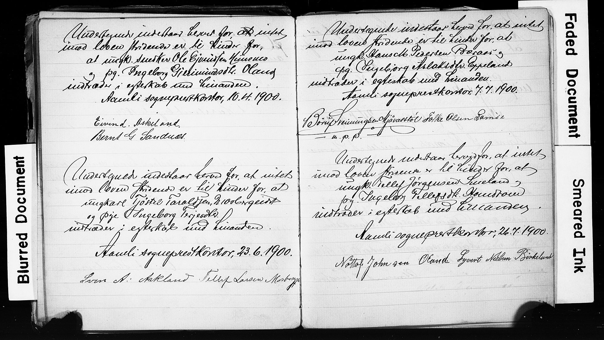 Åmli sokneprestkontor, AV/SAK-1111-0050/F/Fe/L0003: Best man's statements no. A VI 20, 1885-1905