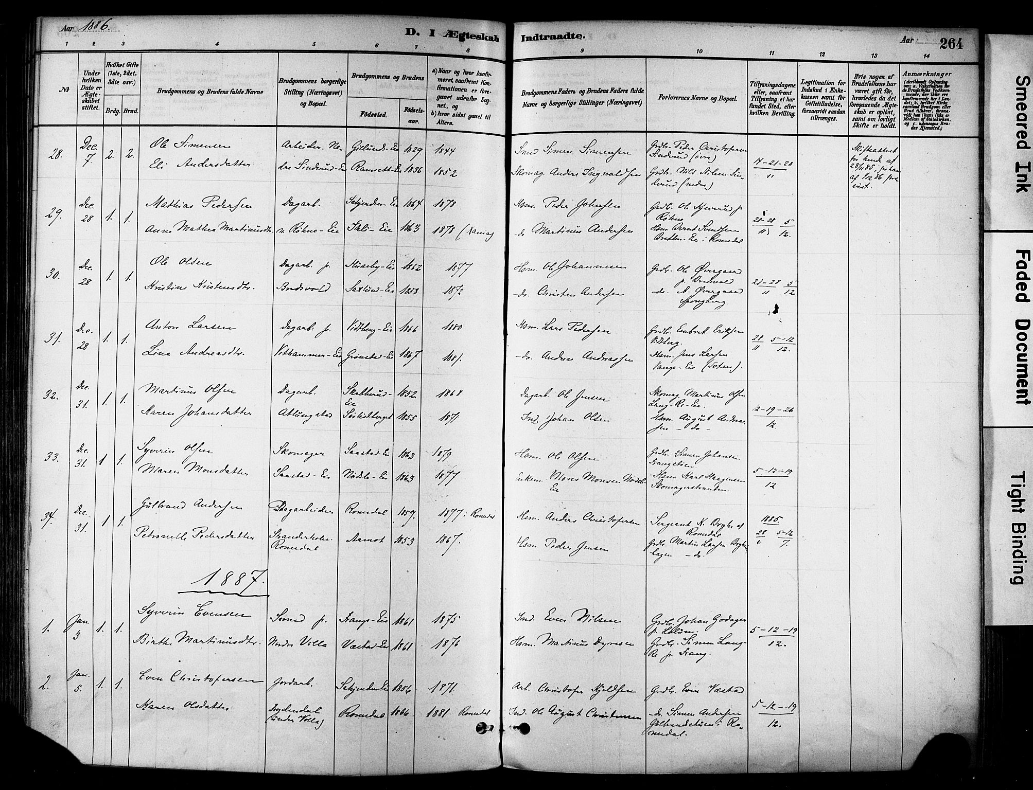 Stange prestekontor, SAH/PREST-002/K/L0017: Parish register (official) no. 17, 1880-1893, p. 264