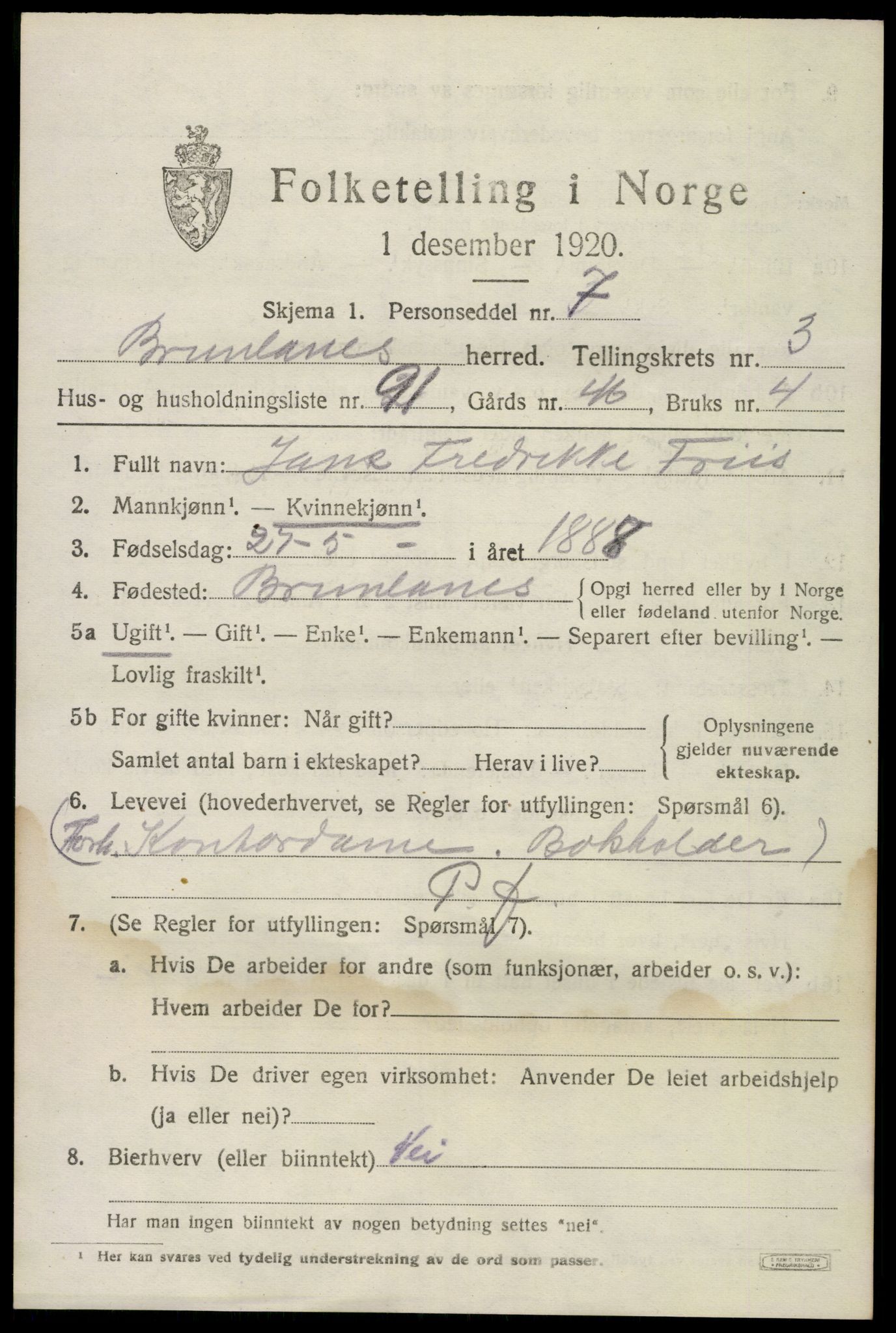 SAKO, 1920 census for Brunlanes, 1920, p. 5791