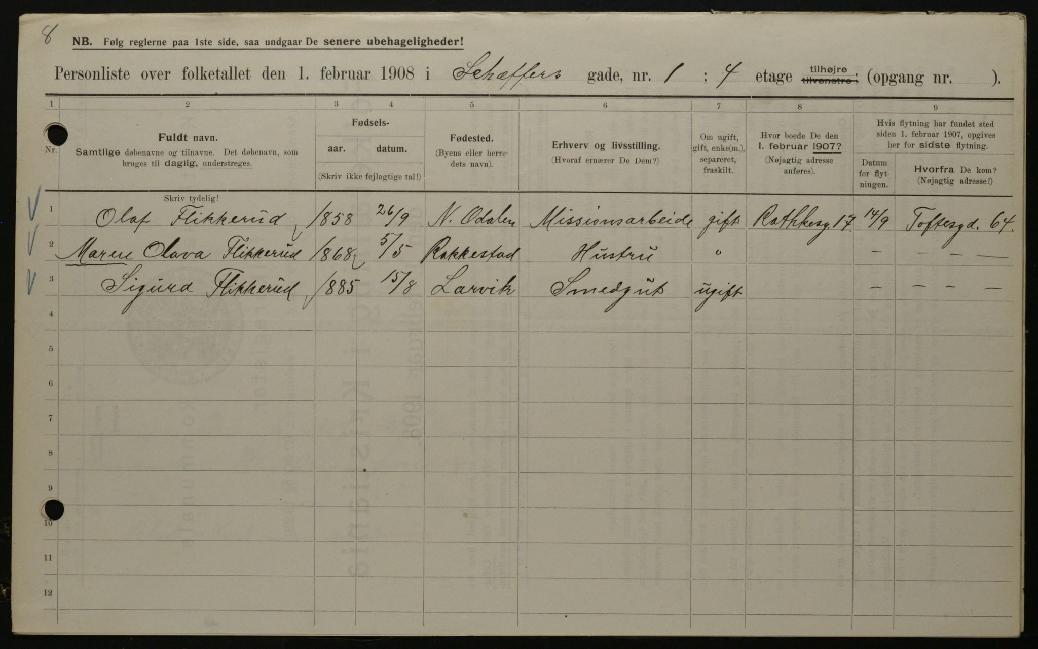 OBA, Municipal Census 1908 for Kristiania, 1908, p. 83668