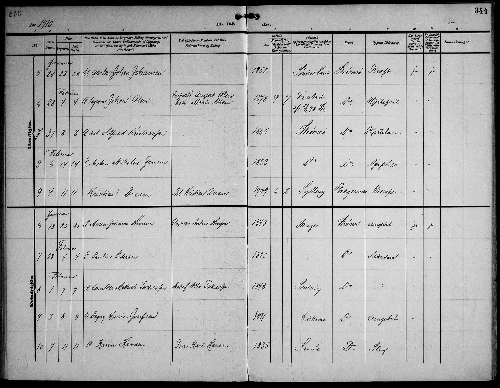 Strømsø kirkebøker, SAKO/A-246/F/Fa/L0026: Parish register (official) no. I 26, 1905-1914, p. 344