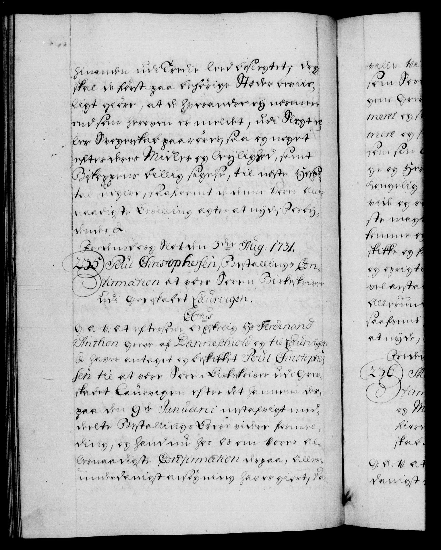 Danske Kanselli 1572-1799, AV/RA-EA-3023/F/Fc/Fca/Fcaa/L0027: Norske registre, 1730-1732, p. 232b