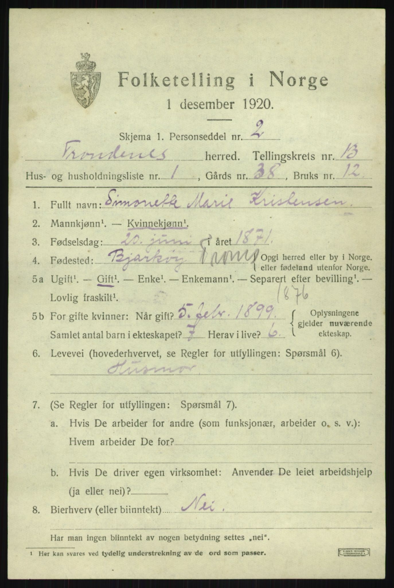 SATØ, 1920 census for Trondenes, 1920, p. 9349