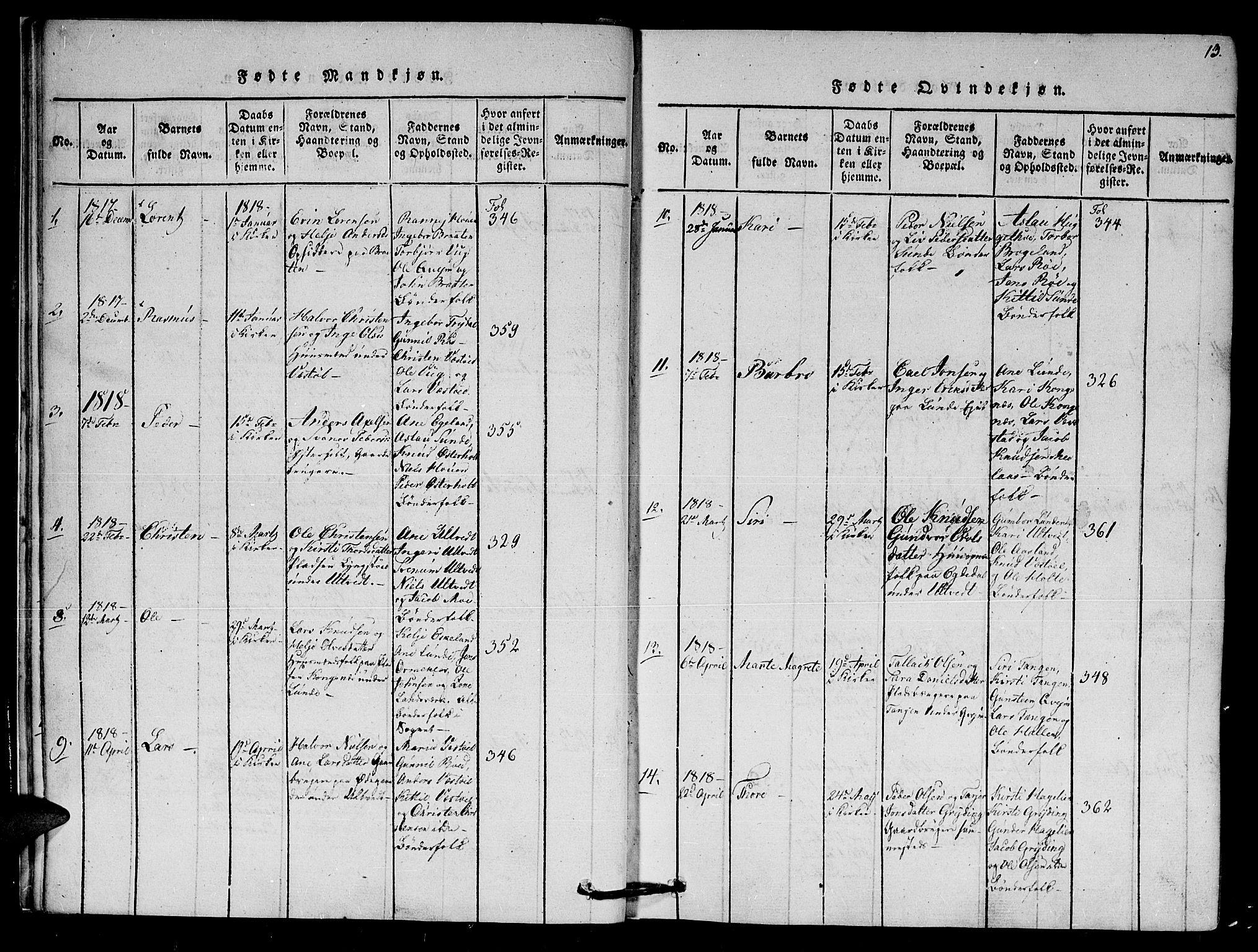 Gjerstad sokneprestkontor, AV/SAK-1111-0014/F/Fa/Faa/L0004: Parish register (official) no. A 4, 1816-1829, p. 13