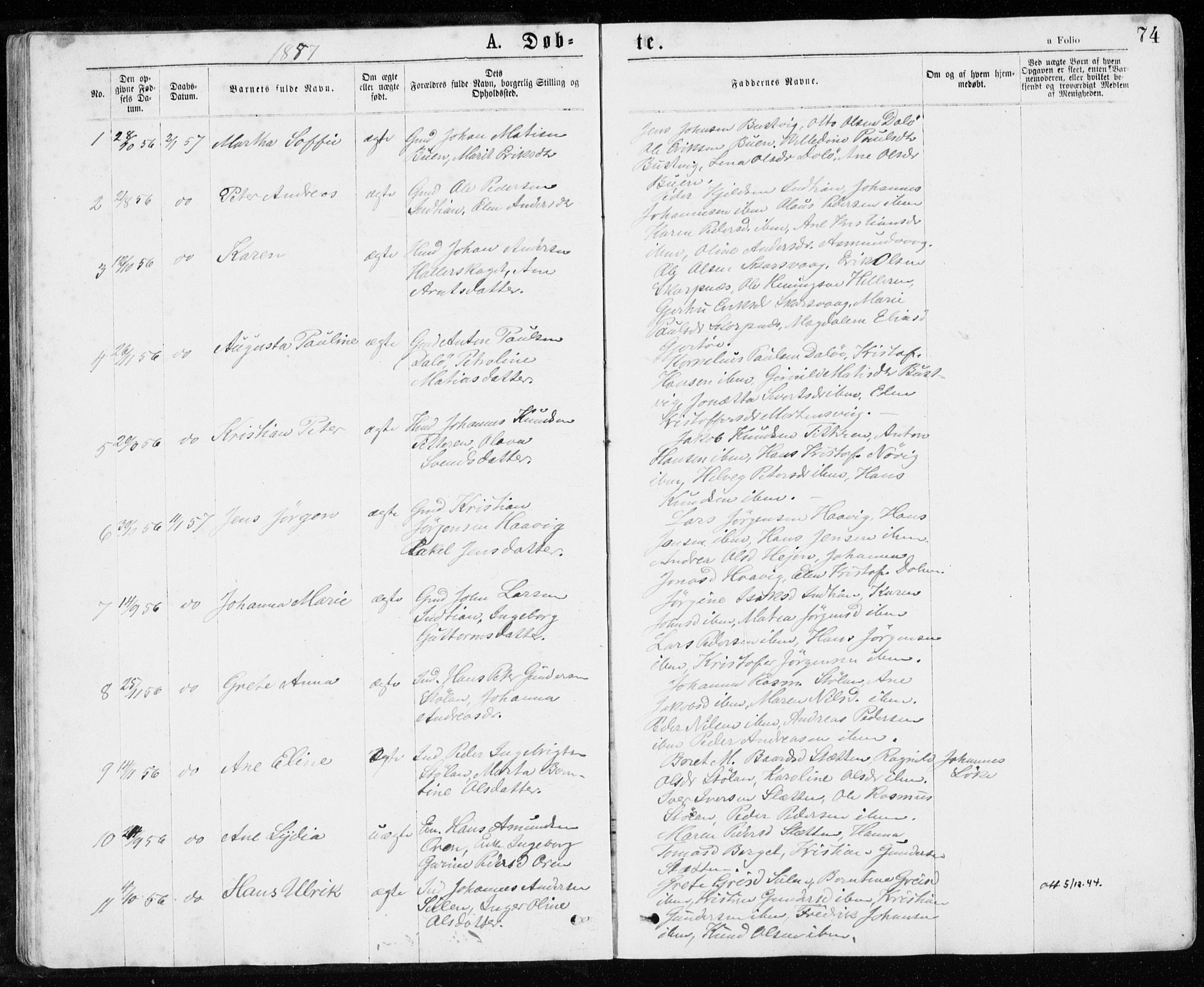 Ministerialprotokoller, klokkerbøker og fødselsregistre - Sør-Trøndelag, SAT/A-1456/640/L0576: Parish register (official) no. 640A01, 1846-1876, p. 74