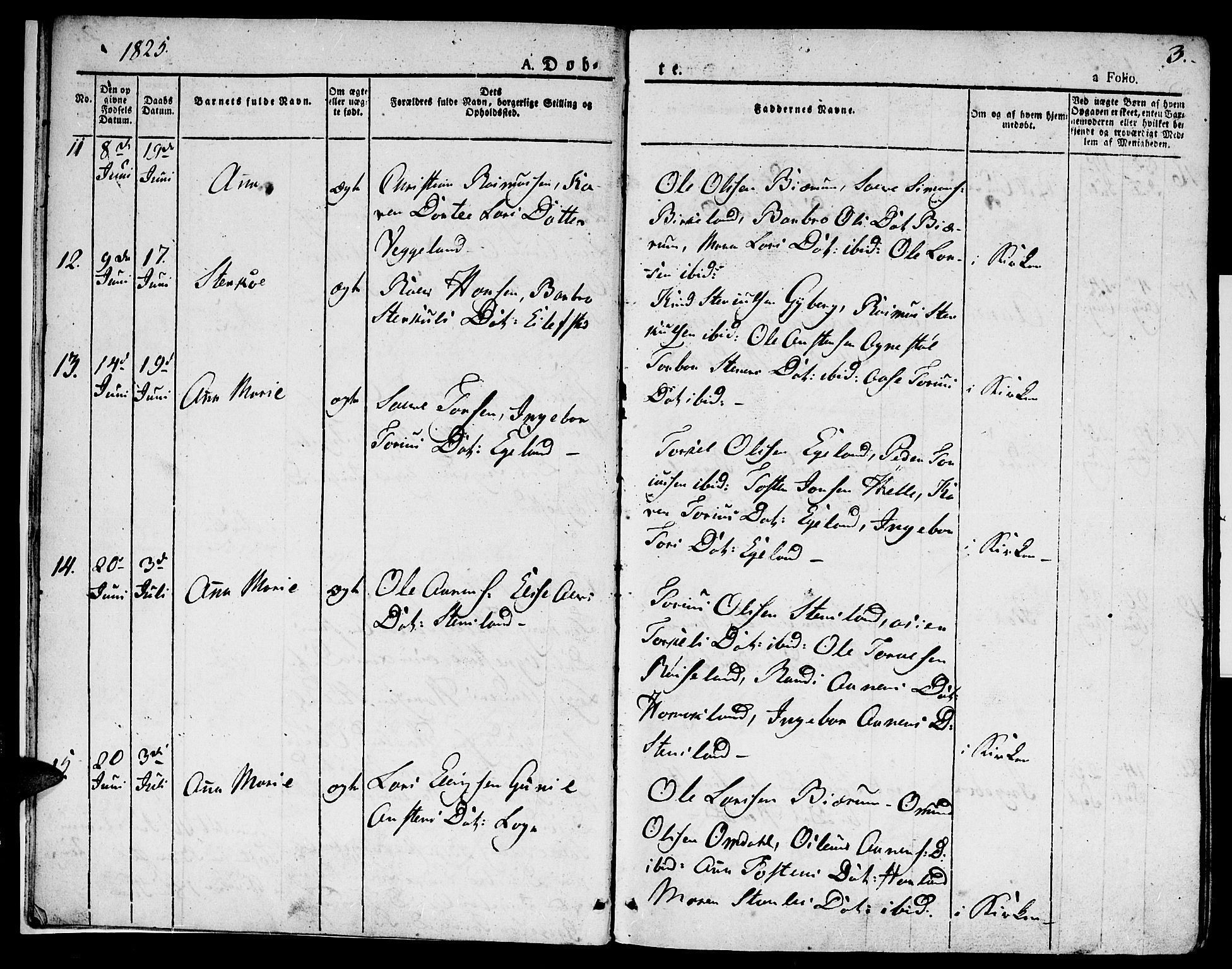 Hægebostad sokneprestkontor, SAK/1111-0024/F/Fa/Faa/L0003: Parish register (official) no. A 3 /1, 1825-1834, p. 3