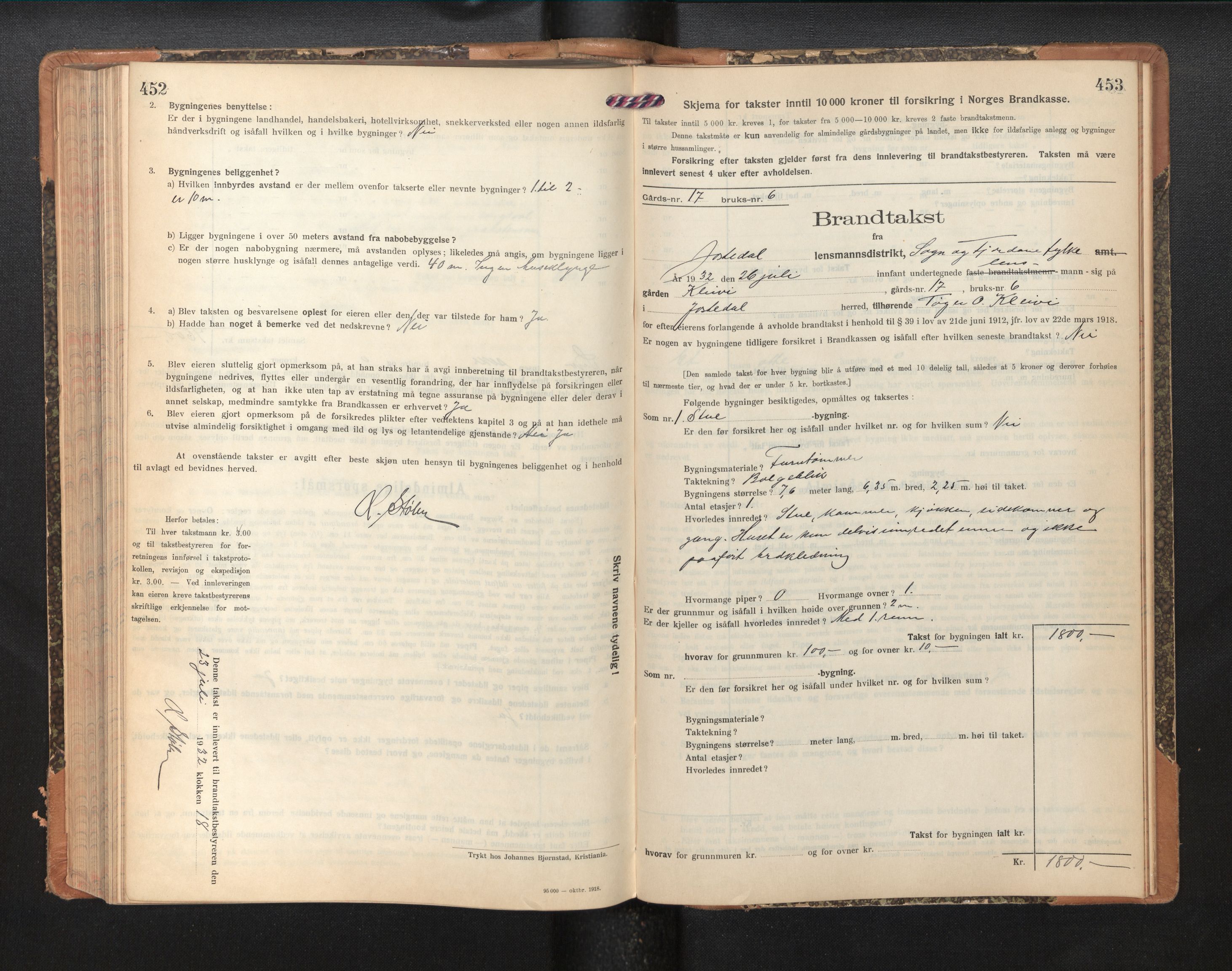 Lensmannen i Jostedal, AV/SAB-A-28601/0012/L0005: Branntakstprotokoll, skjematakst, 1921-1935, p. 452-453