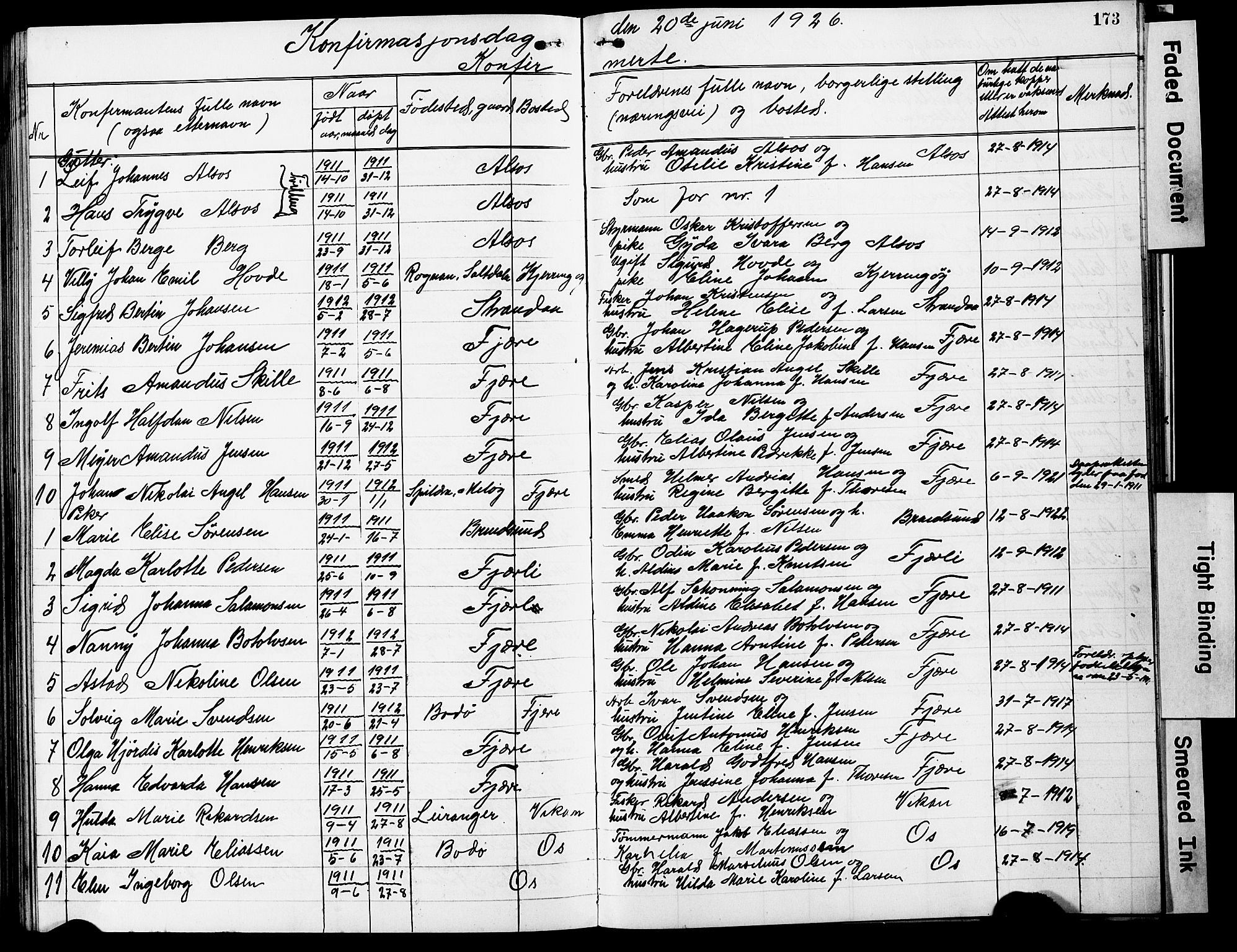 Ministerialprotokoller, klokkerbøker og fødselsregistre - Nordland, SAT/A-1459/803/L0077: Parish register (copy) no. 803C04, 1897-1930, p. 173