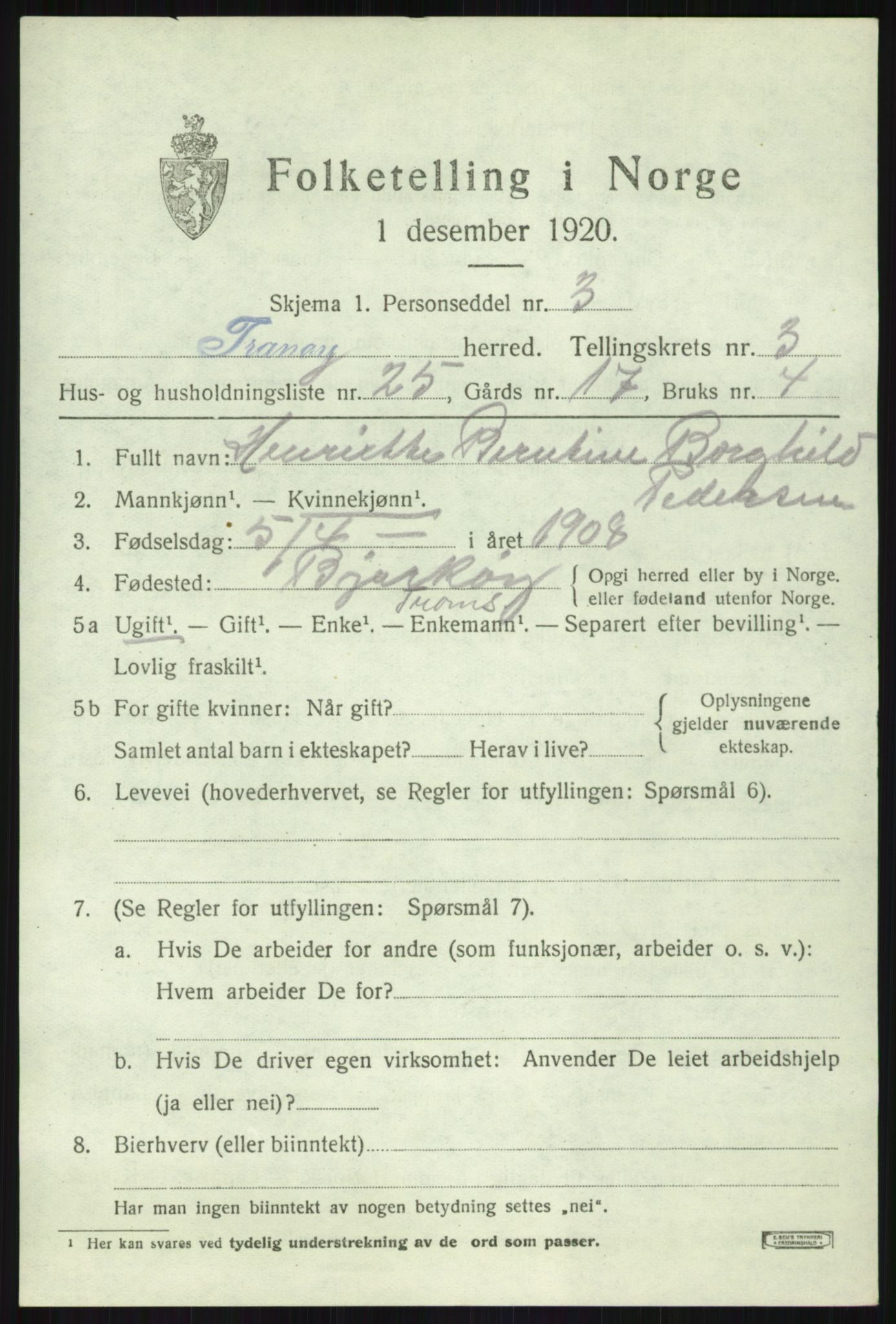 SATØ, 1920 census for Tranøy, 1920, p. 1939