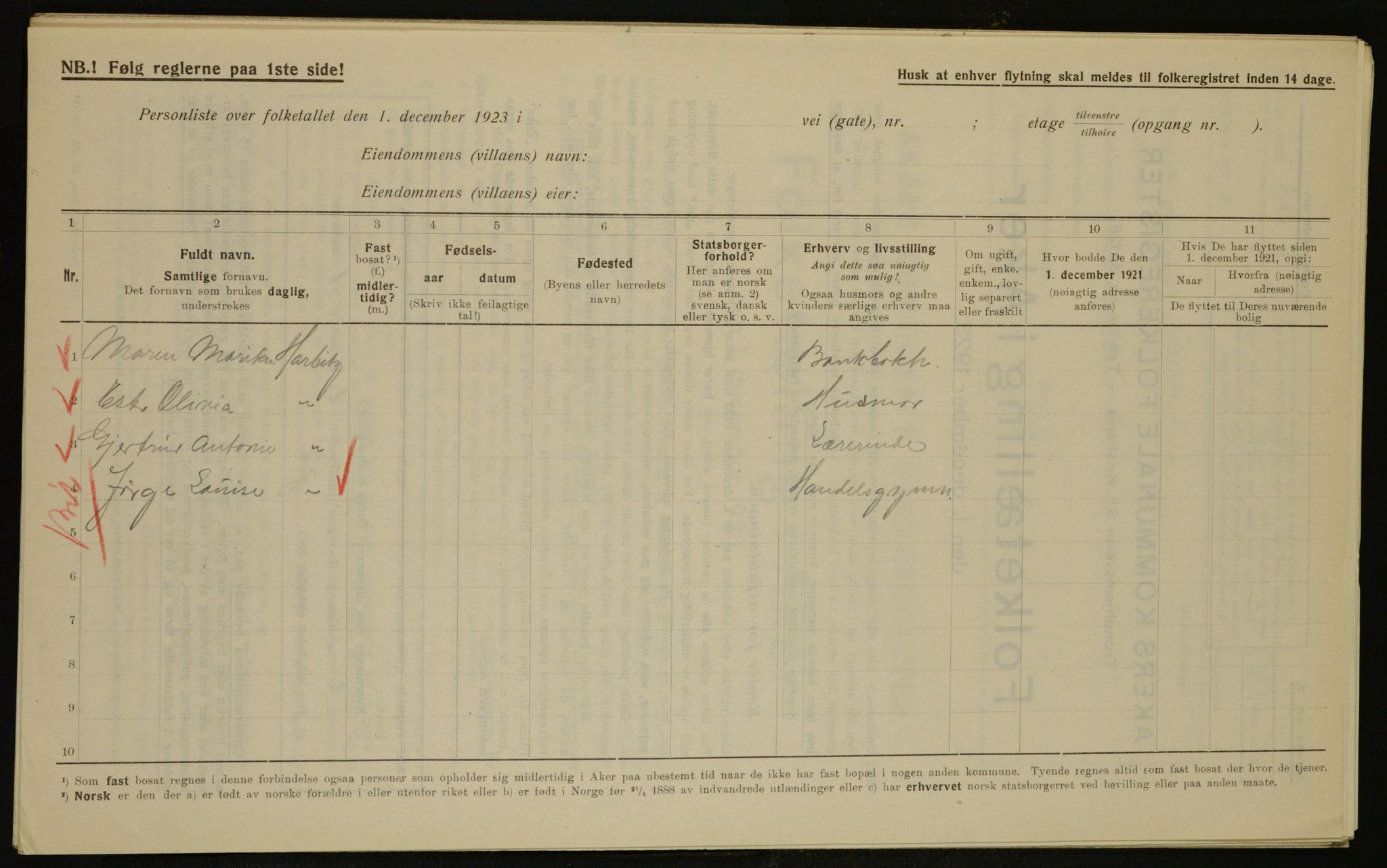 , Municipal Census 1923 for Aker, 1923, p. 17205