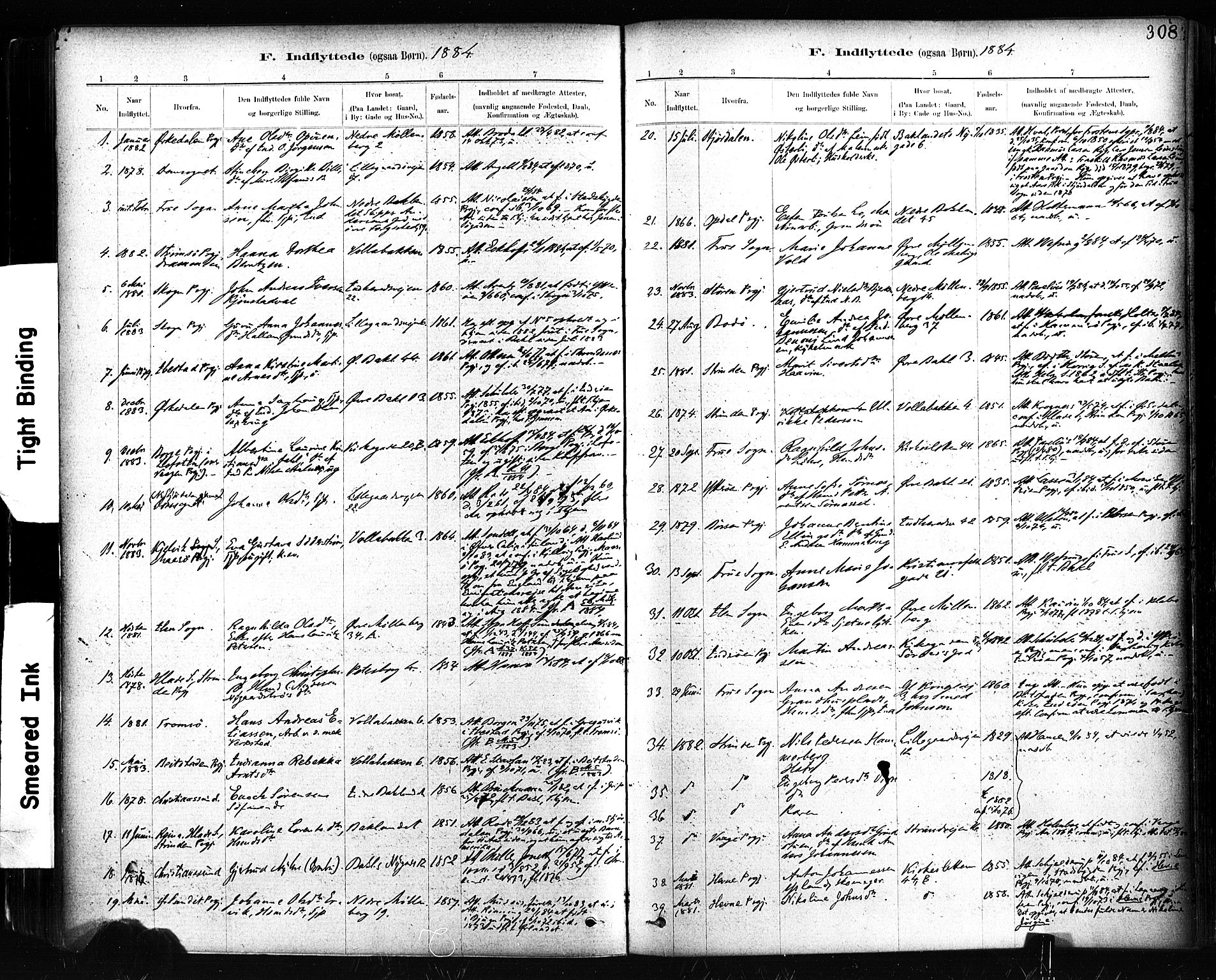 Ministerialprotokoller, klokkerbøker og fødselsregistre - Sør-Trøndelag, AV/SAT-A-1456/604/L0189: Parish register (official) no. 604A10, 1878-1892, p. 308