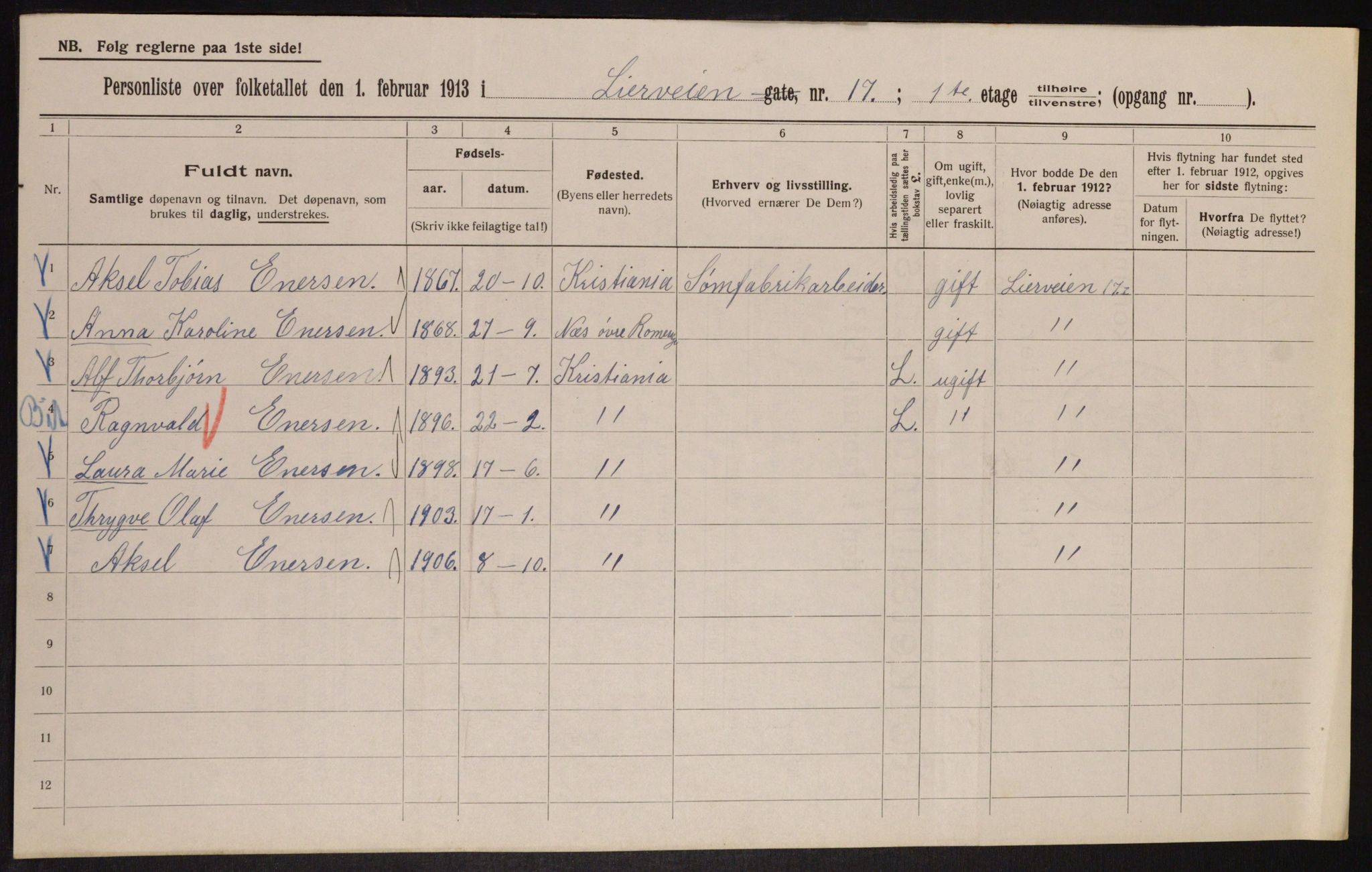 OBA, Municipal Census 1913 for Kristiania, 1913, p. 57301