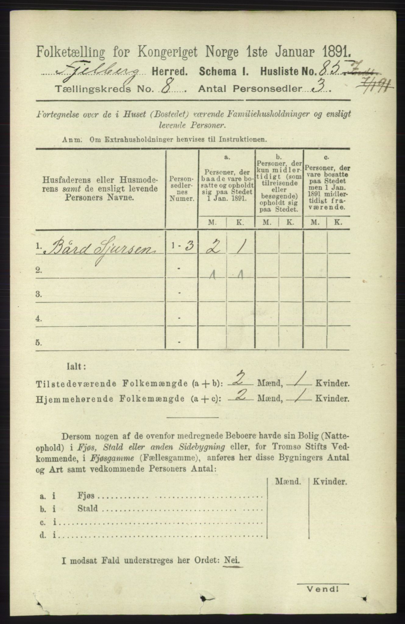 RA, 1891 census for 1213 Fjelberg, 1891, p. 2953